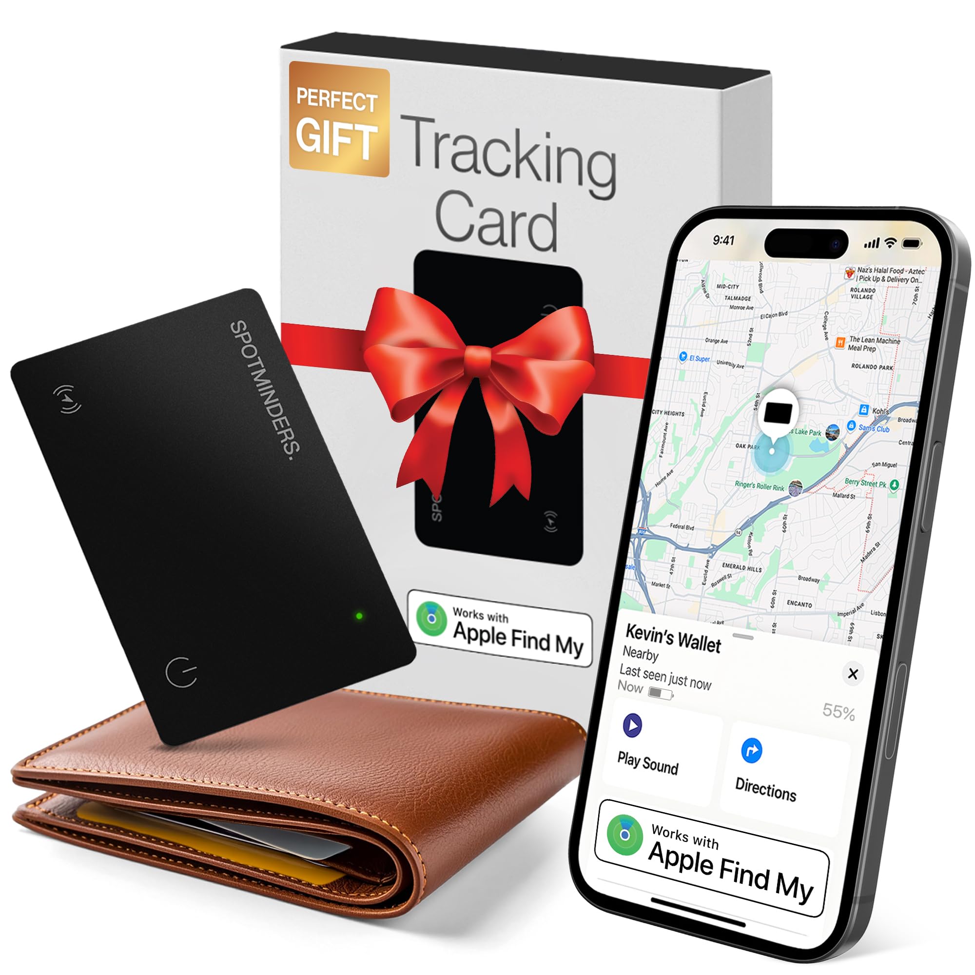 SPOTMINDERS Apple MFi Certified Wallet Tracker - Works With Apple Find My Tracking Card for Wallet Card Rechargeable Tag IP68 Waterproof 0.07in Slim Iphone Item Finder Smartcard for Luggage Tags Purse