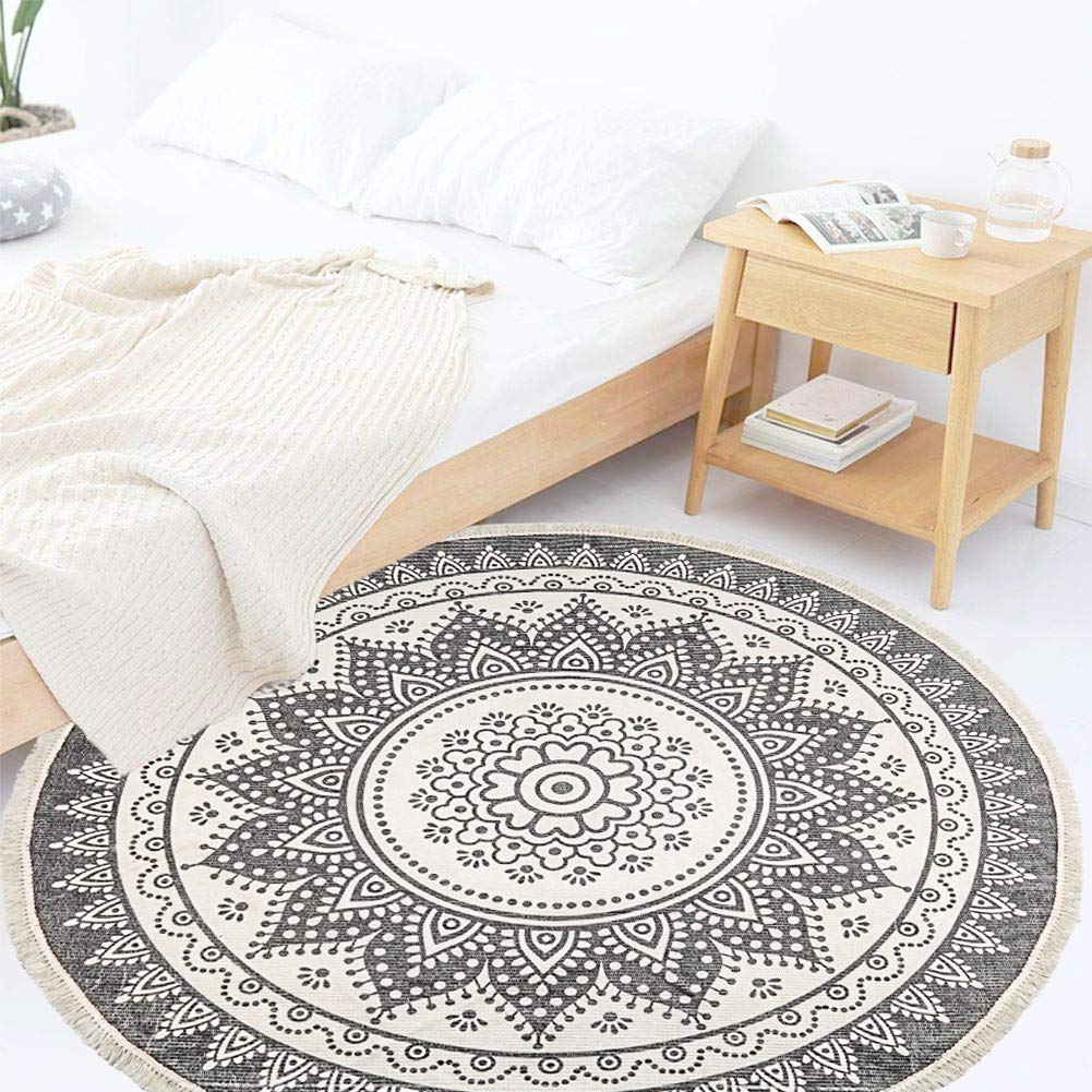 HEBE 6 Ft Large Cotton Round Area Rugs Machine Washable Chic Bohemian
