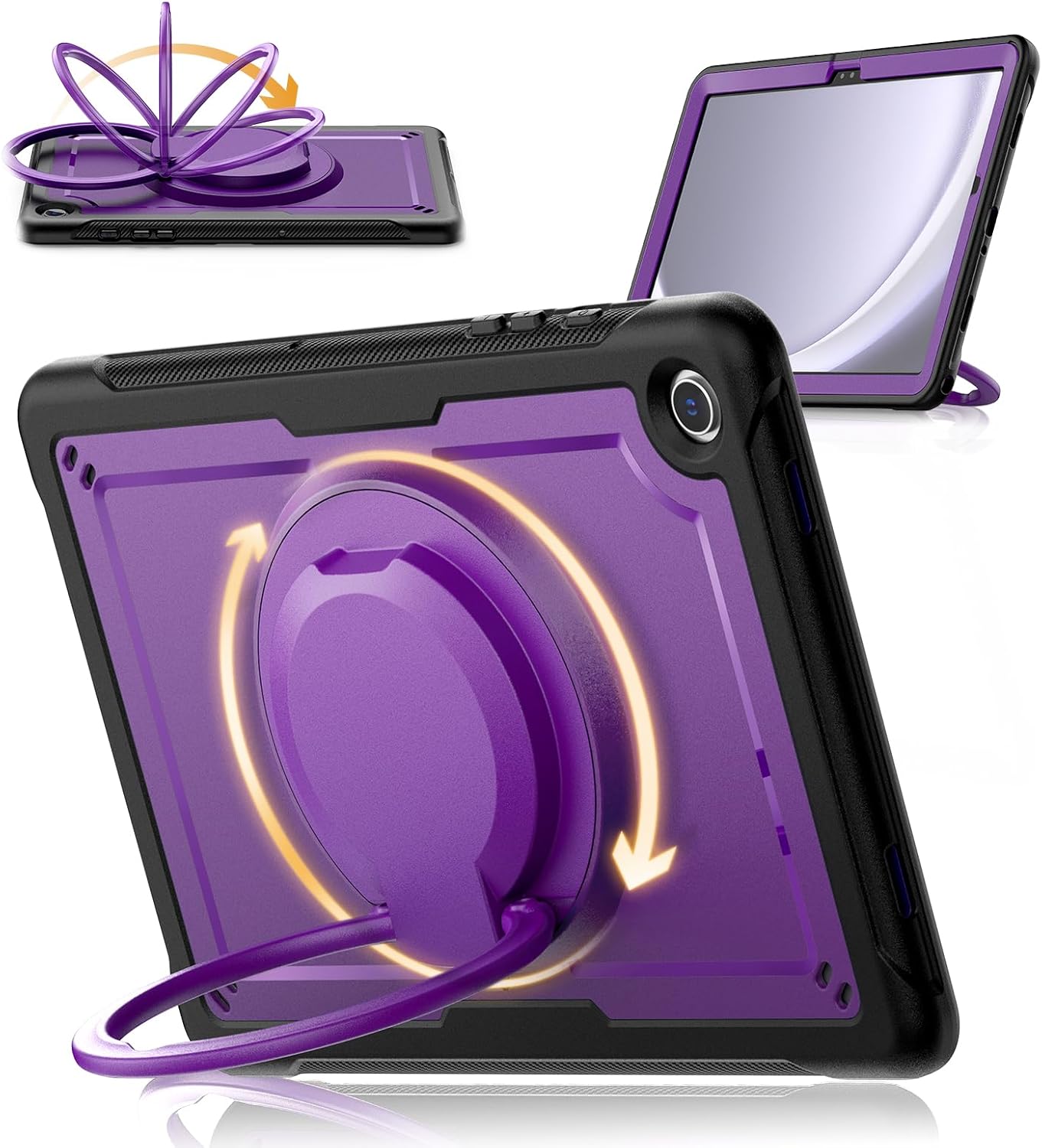 Case for Samsung Galaxy Tab A9 Plus/ A9+ 11 Inch 2023, Lightweight Shockproof Drop-Proof Case, 360° Rotating Handle Stand, Adjustable Shoulder Strap& Pencil Holder (Purple)