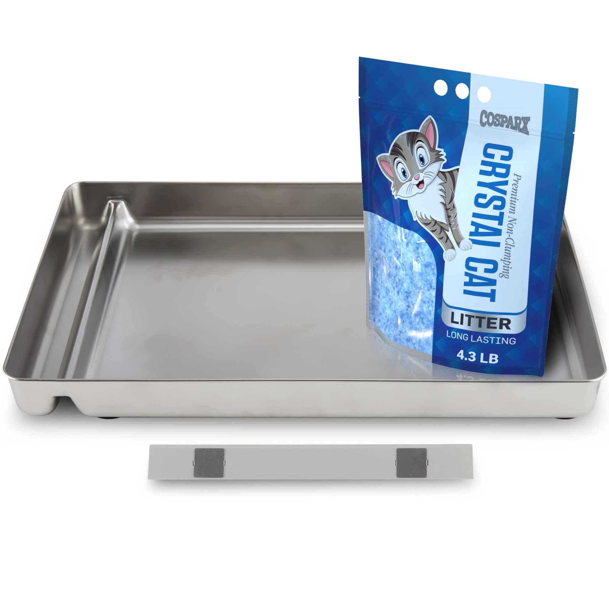 Stainless Steel Tray for Petsafe - Includes 4.3 lb of Premium Blue Crystal Litter - Compatible with Petsafe Scoop-Free Self-Cleaning Cat Litter Boxes, Never Absorbs Odors, Non-Sticky, Easy Clean