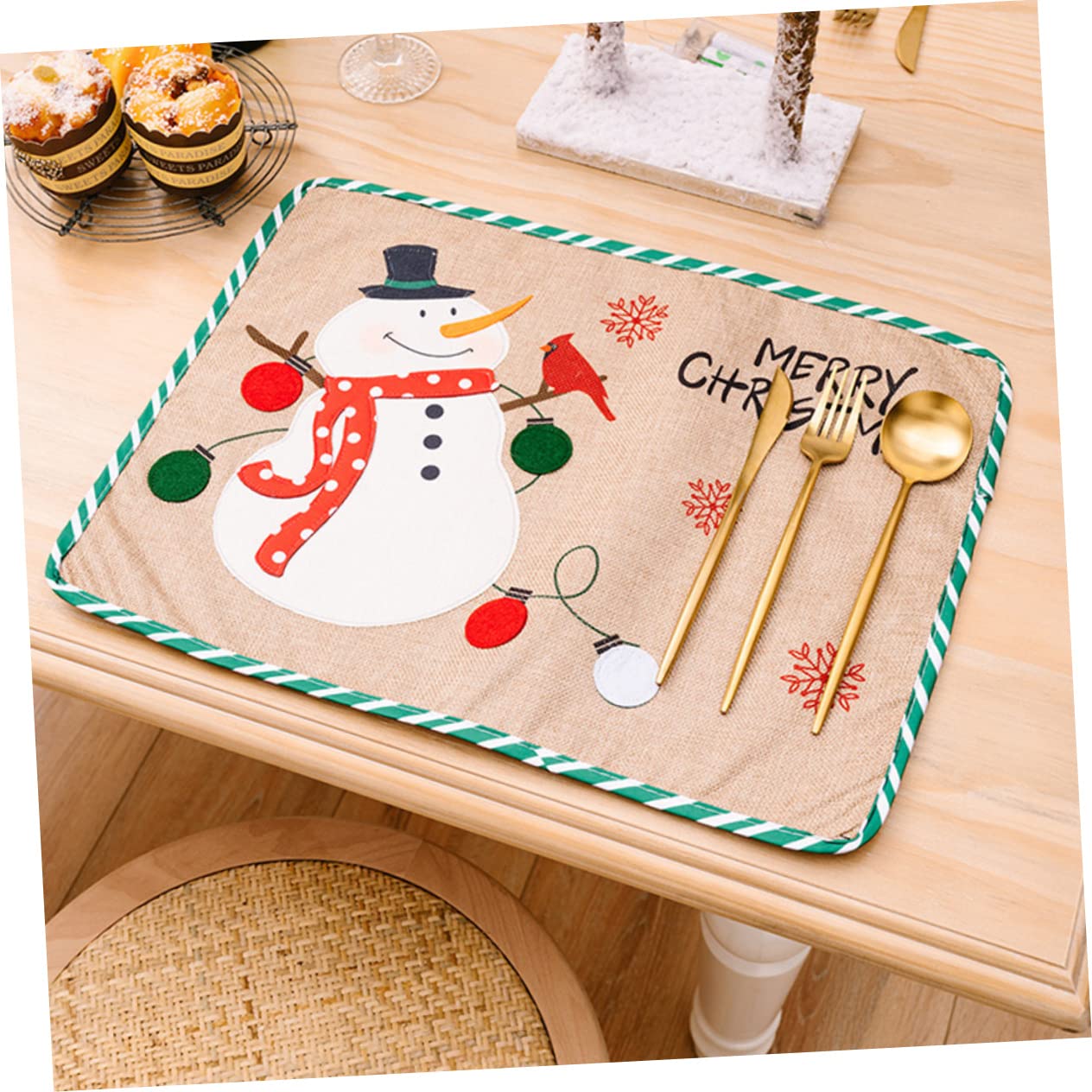 Cabilock 3 Piezas Decoración navideña Decoraciones de Mesa de Fiesta manteles Individuales para Festivales Posavasos navideños Christmas Tablecloth decoración de la Mesa del hogar Tela