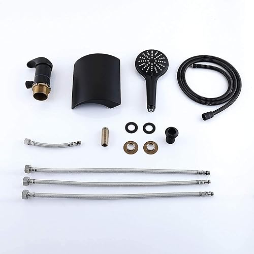 Miniatura 9 de Wathels Grifo de bañera de baño, cascada generalizada, relleno de bañera romana, latón macizo, 3 agujeros con válvula de ducha de mano (oro