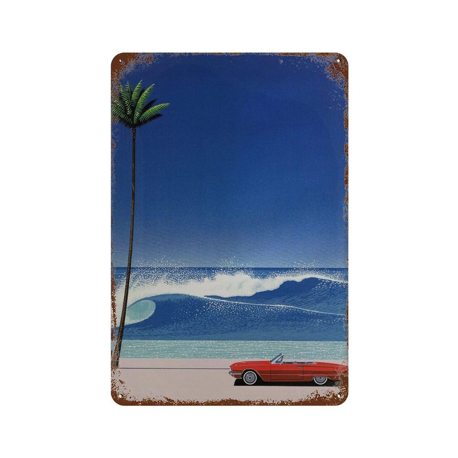 xiaoxiaoshen Beach Scene. Hiroshi Nagai Japanese City Pop Wall Decor Art Metal Tin Poster Modern Home Decor Art Home Bar Shop Decorations Vintage Sign 30x20cm