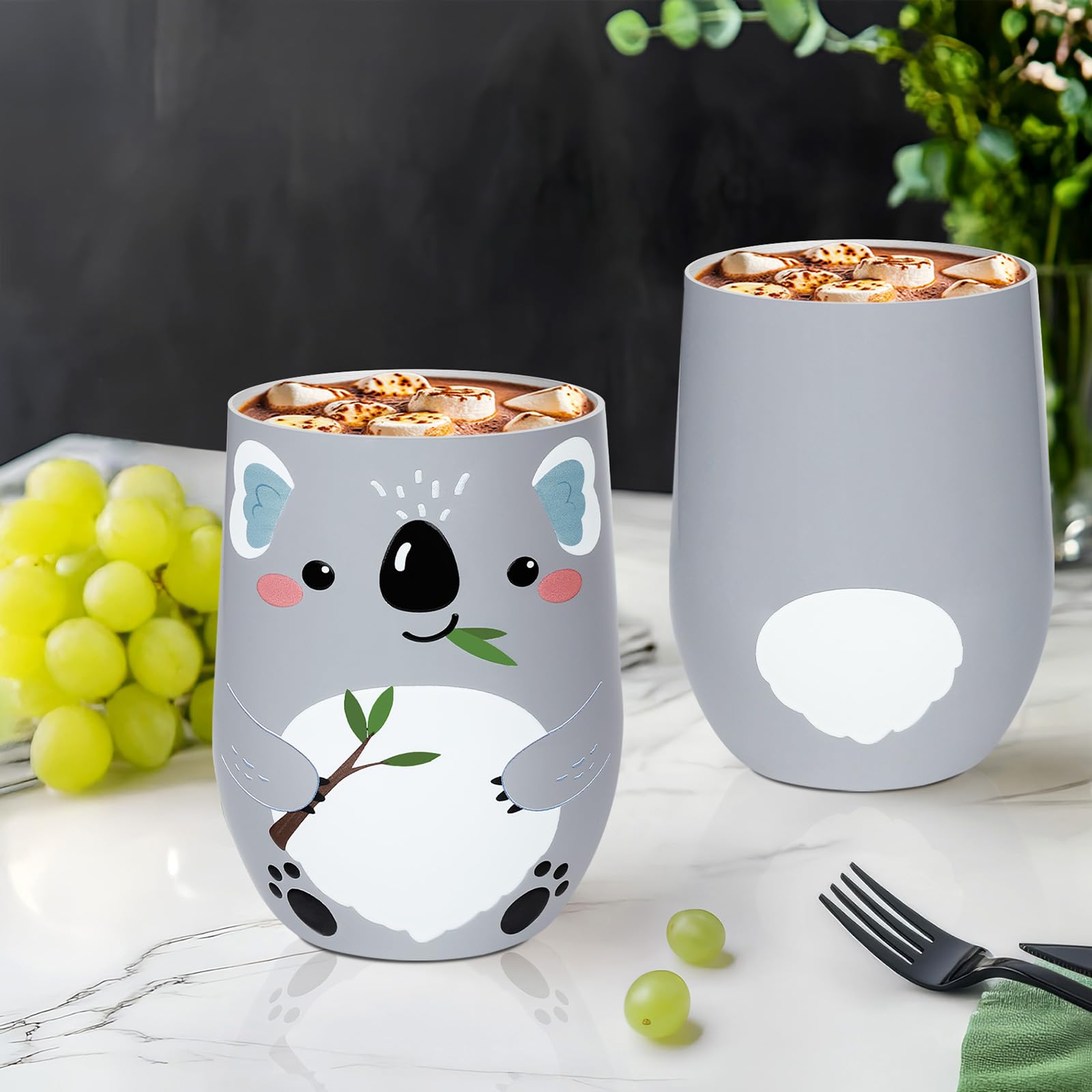 NymphFable 12oz Koala Insulated Tumbler with Lid and Straw Stainless Steel Wine Tumbler, Stemless Wine Glass Coffee Mug - Image 2
