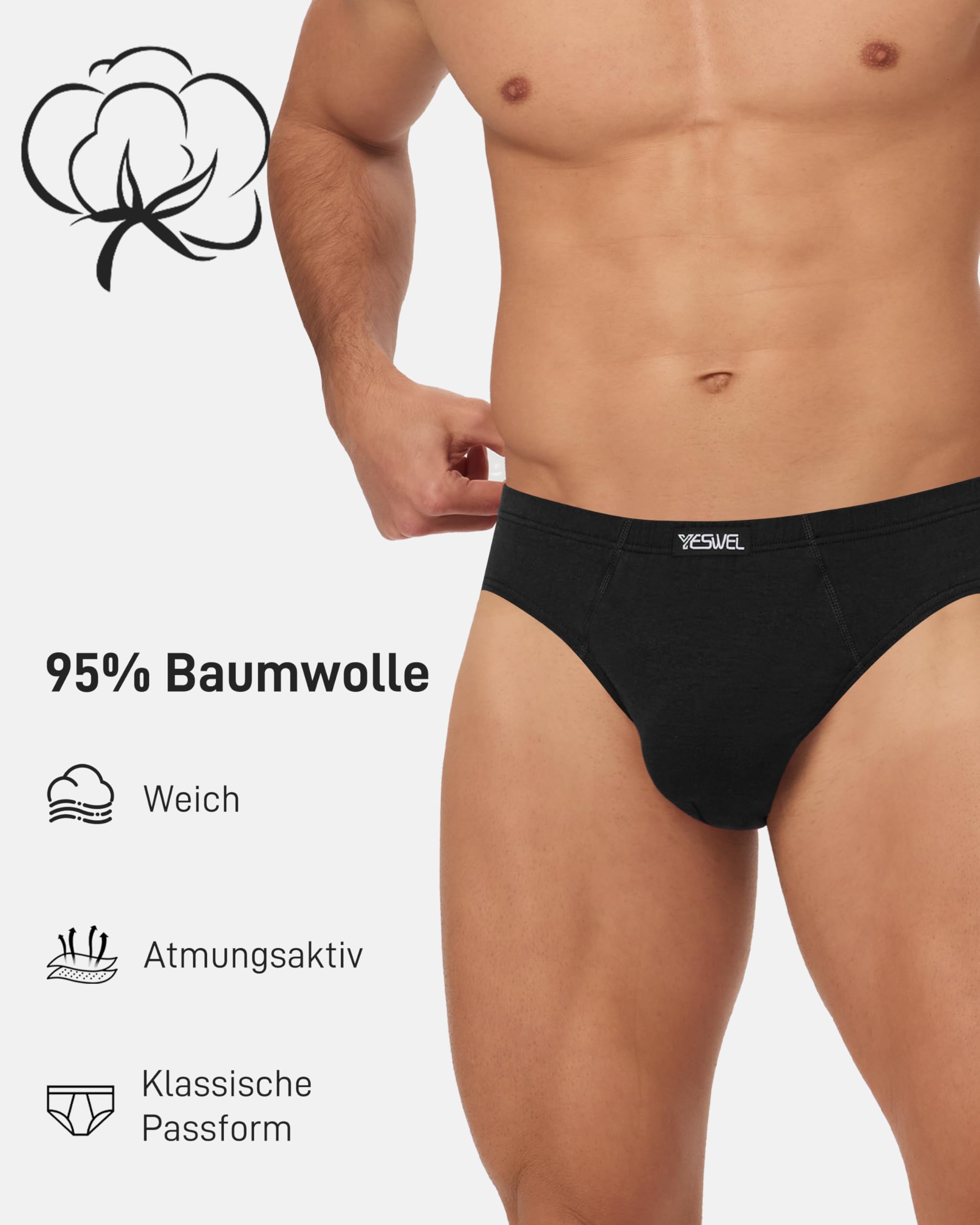 YESWEL Unterhosen Männer Slip 7er Pack, Atmungsaktive Baumwolle Unterwäsche Herren Mit Elastischer Bund, Kratzfreie Etiketten (Gr. S-3XL)