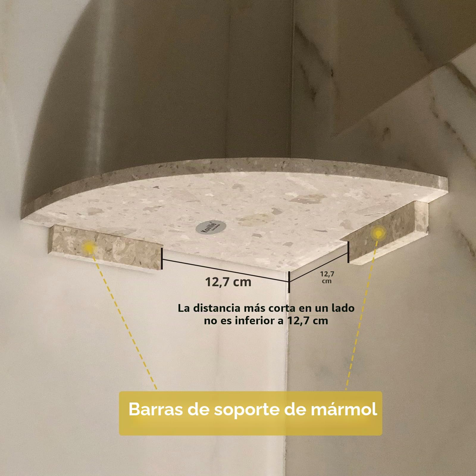 Koville Perlato Appia - Estante de ducha esquinero de mármol italiano para baño, estantes esquineros de mármol de 10 pulgadas para baño, estante de ducha de esquina de piedra montado en la pared,