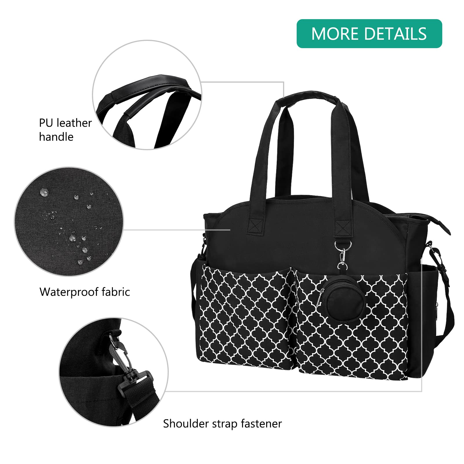 SONARIN Sac à Langer Multifonction pour Bébé - Bandoulière, Fourre-tout, Maternité, Couches de Voyage - Grande Capacité avec Sac à Tétine pour Maman et Papa