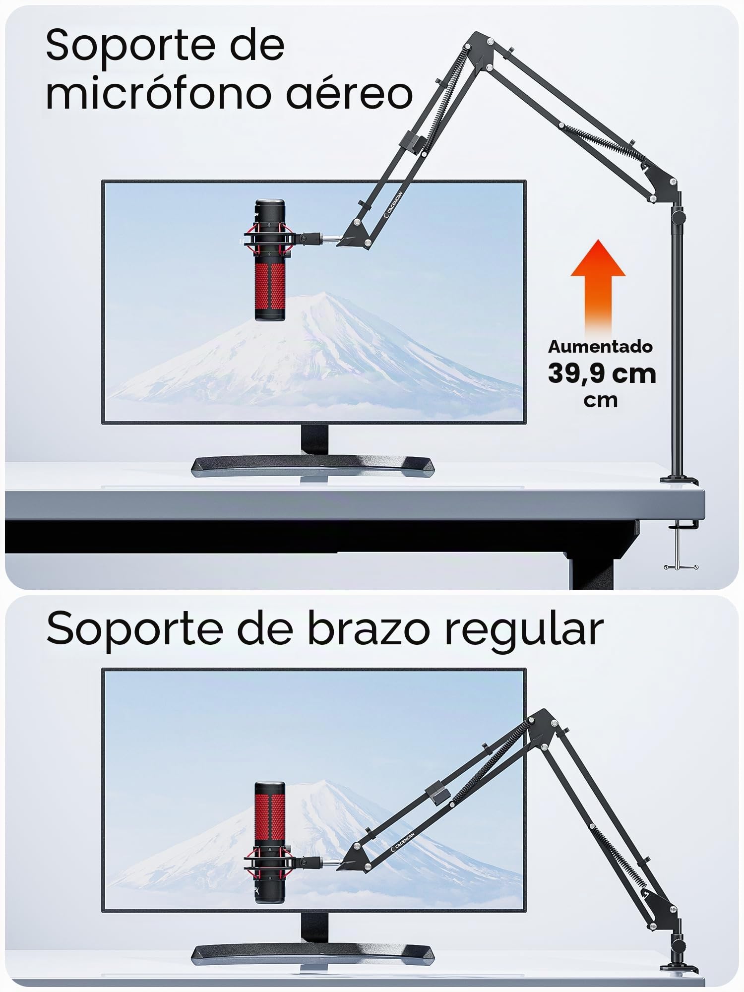 Brazo Boom, soporte de micrófono giratorio de 360 ° con soporte de mesa, brazo plegable para micrófono de mesa con adaptador de rosca de 3/8 pulgadas a 5/8 pulgadas, brazo de micrófono para streaming
