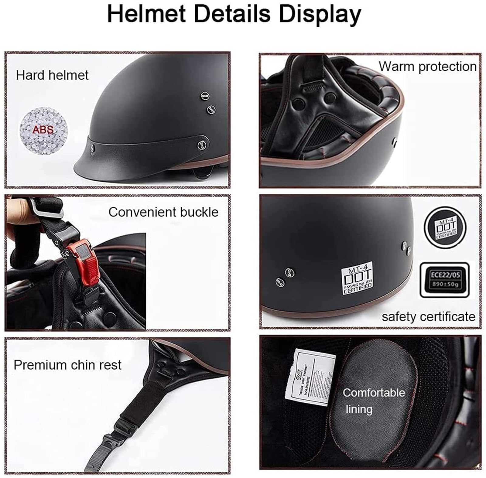 Vintage Motorfiets Jethelm Lederen Open Helm, Retro Halve Motorhelm, DOT/ECE Goedgekeurd, Met Zonneklep Verwijderbare Binnenvoering, Voor Volwassen Mannen En Vrouwen I,XXL