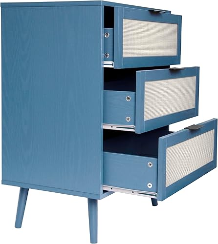 Miniatura 7 de Mesita de noche con 3 cajones con asas de metal y patas de madera, mesa auxiliar estilo bohemio para dormitorios, sala de estar (nogal)