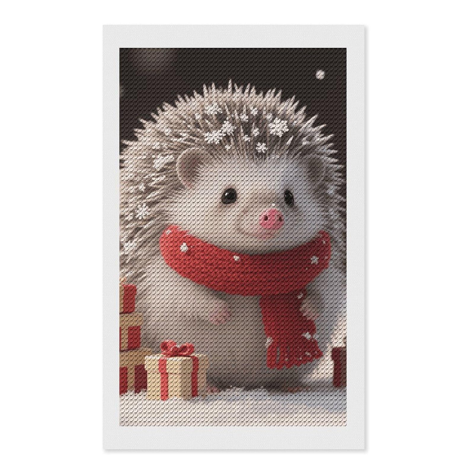 FodPand Christmas Hedgehog 5D Diamond Painting Kits for Adults Beginners Full Drill Round Diamond Dots Pictures Gem Art Supplies for Home Wall Room Decoration DIY Craft Set Gift 12x20