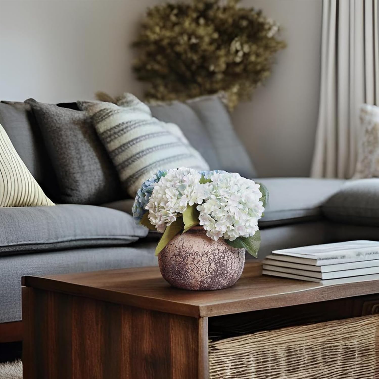 ALMA Artisanal Textured Ceramic Vases Pot|Short Wide Flower Vase for Rustic Farmhouse Home Decor|Wide Mouth Vintage Terracotta Vase Ideal for Shelf Decor Aesthetic Room - Image 2