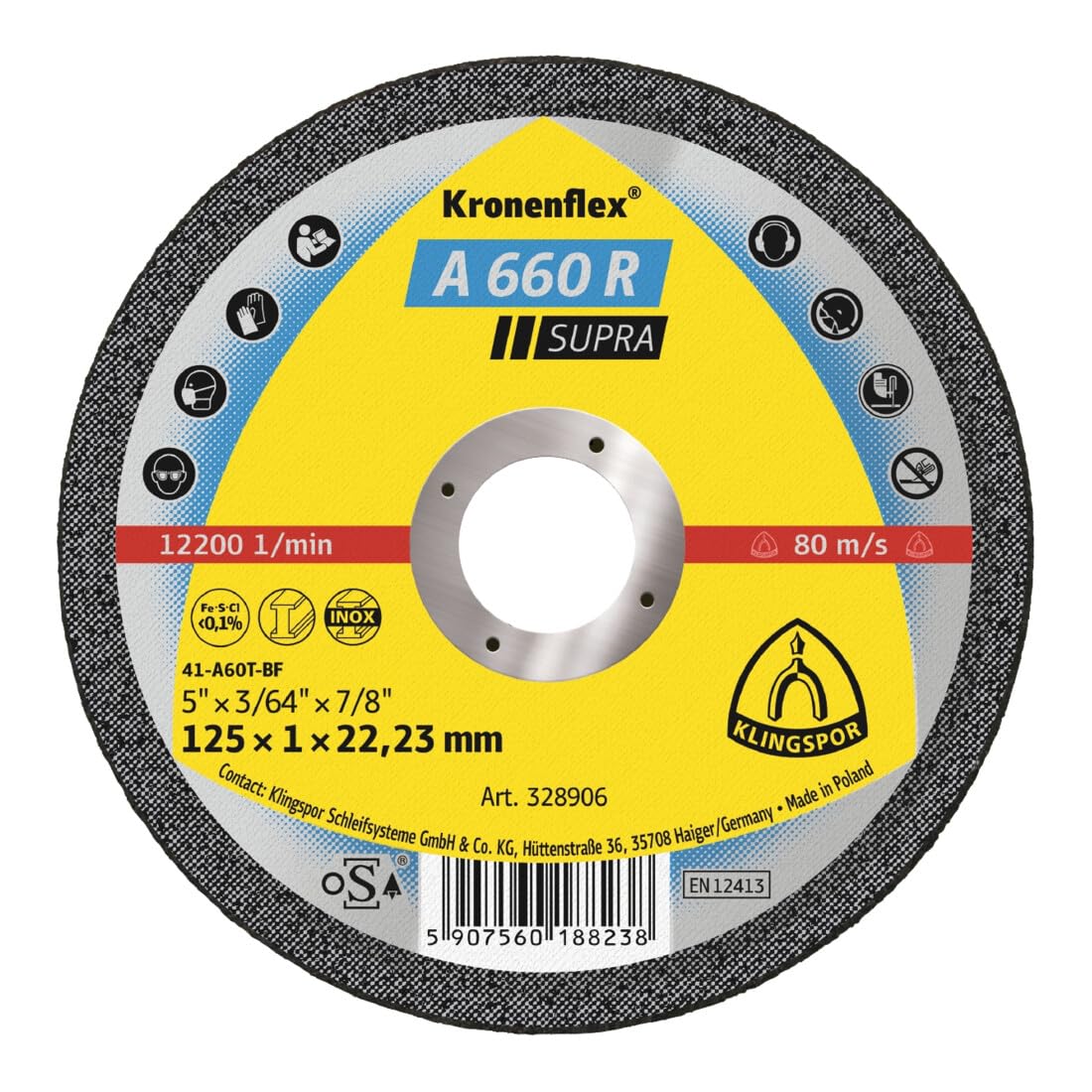 Klingspor 328906 A 660 R - Discos de corte (125 x 1 x 22,23 mm, rectos, 25 unidades)