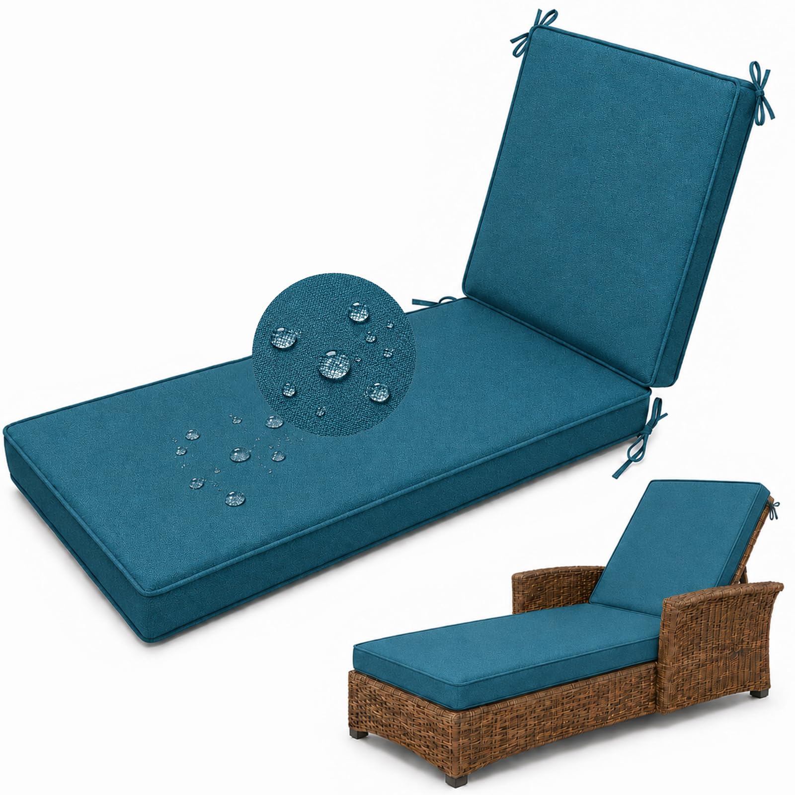 Waterproof Sun Lounger Cushion, Garden Sunbed Recliner Pad, Blue-Green