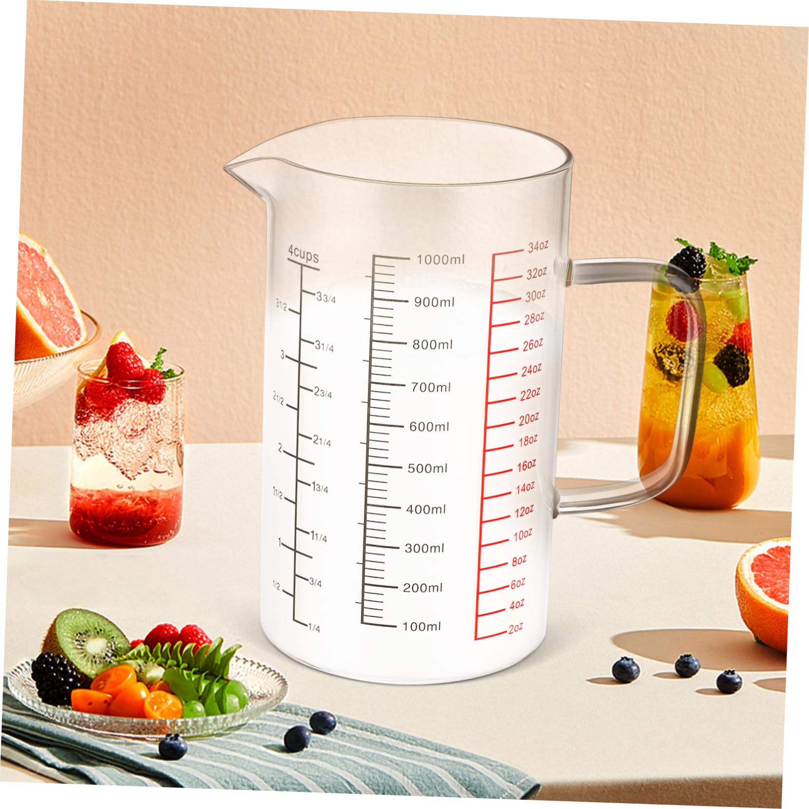 Vaso Medidor De Vidrio De Borosilicato Con Asa Taza Graduada Para Medición Precisa De Líquidos Cocina y Repostería Diseño Ergonómico y Vertido Controlado