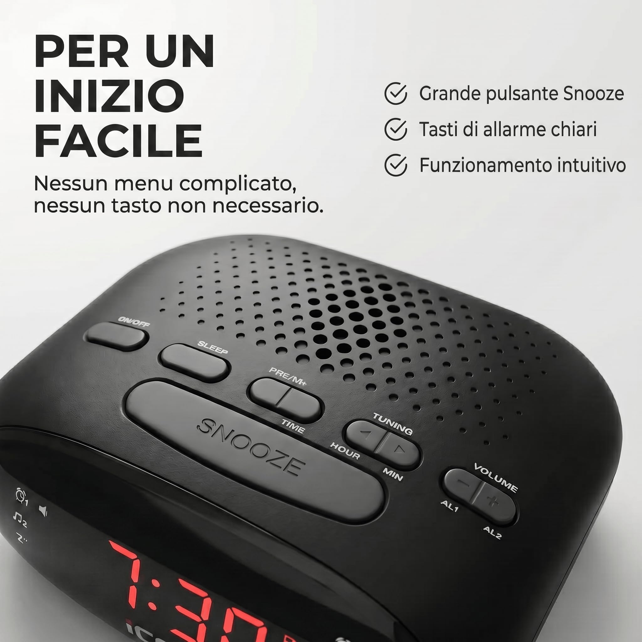 Ices ICR-210 Nero Radiosveglia FM PLL Design Moderno