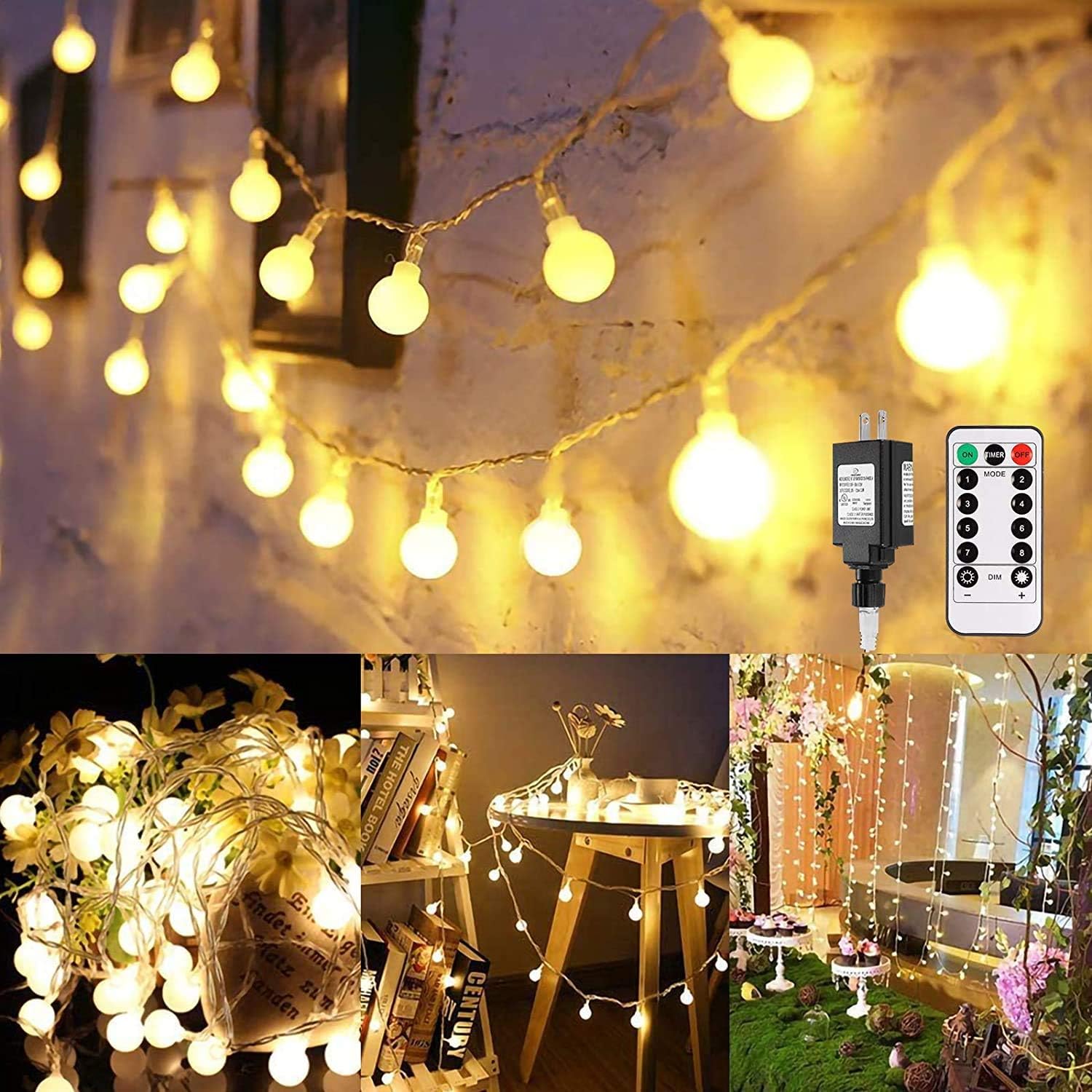 Globe String Lights, 100 LED Decorative String Lights Outdoor, Plug in