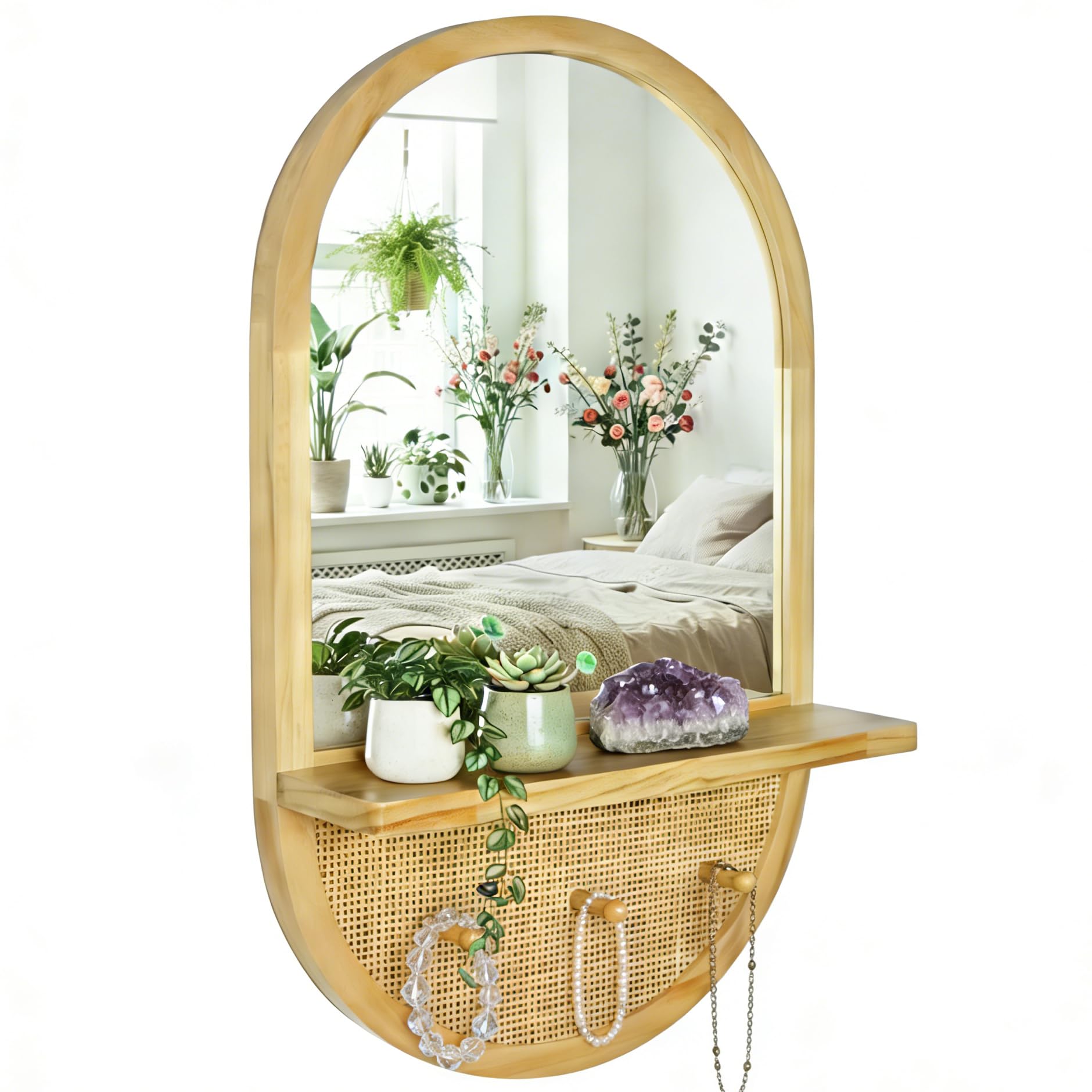 Amazon.com: YXDXF Wood Wall Mirror with Hooks, 30x18 Inch Boho