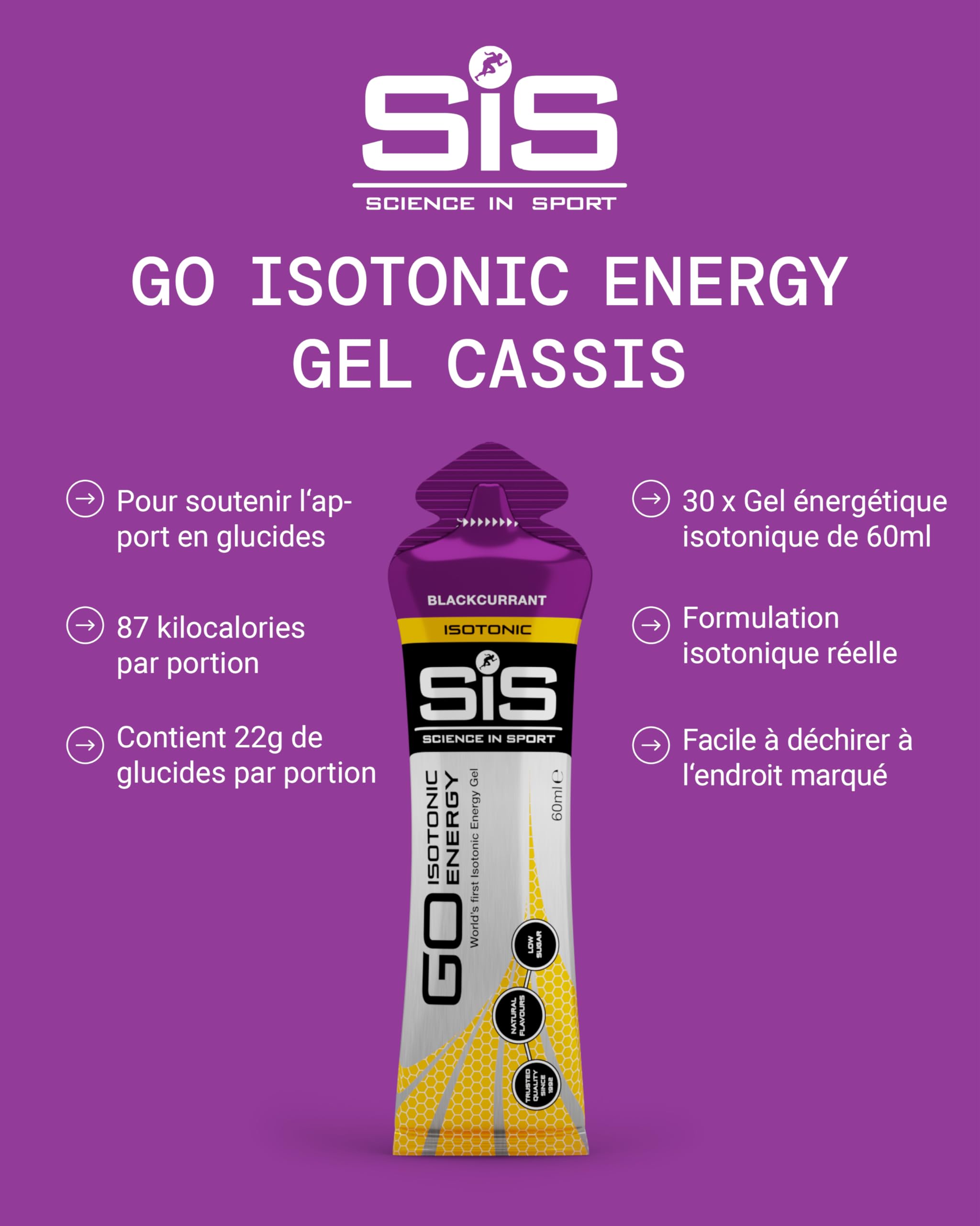 Science in Sport GO Isotonic Energy Gel 30x60ml Grosella negra, Vegano - Formulación isotónica con 22g de carbohidratos, Buen aporte de energía, Alternativa ideal a las bebidas isotónicas