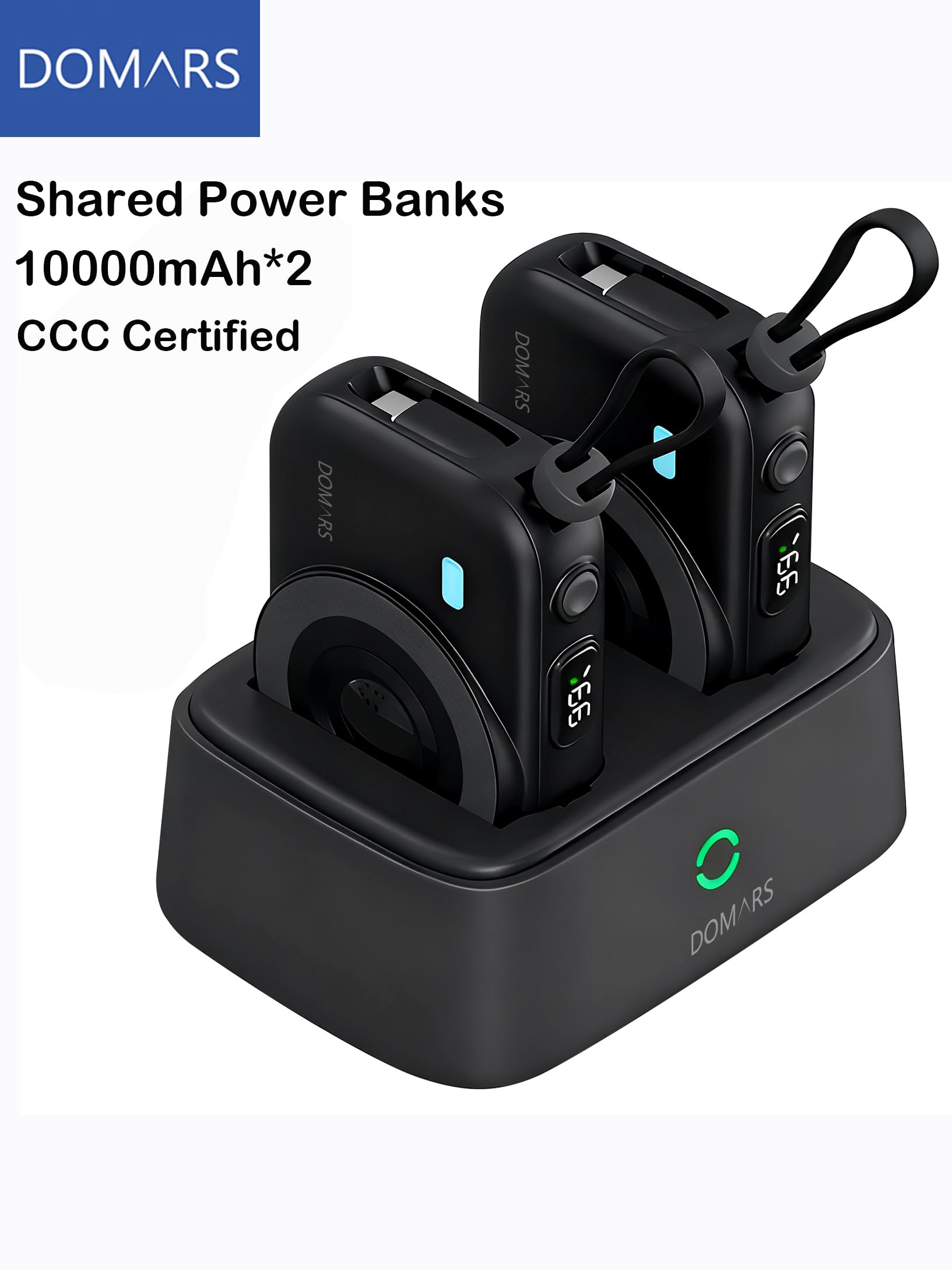Caricatore Portatile Stazione,2x10000mAh Power Bank Magnetico con Ricarica Rapida, Doppio Cavo Type-C e Integrato, Display LED per Viaggi, Casa e Ufficio (Nero)
