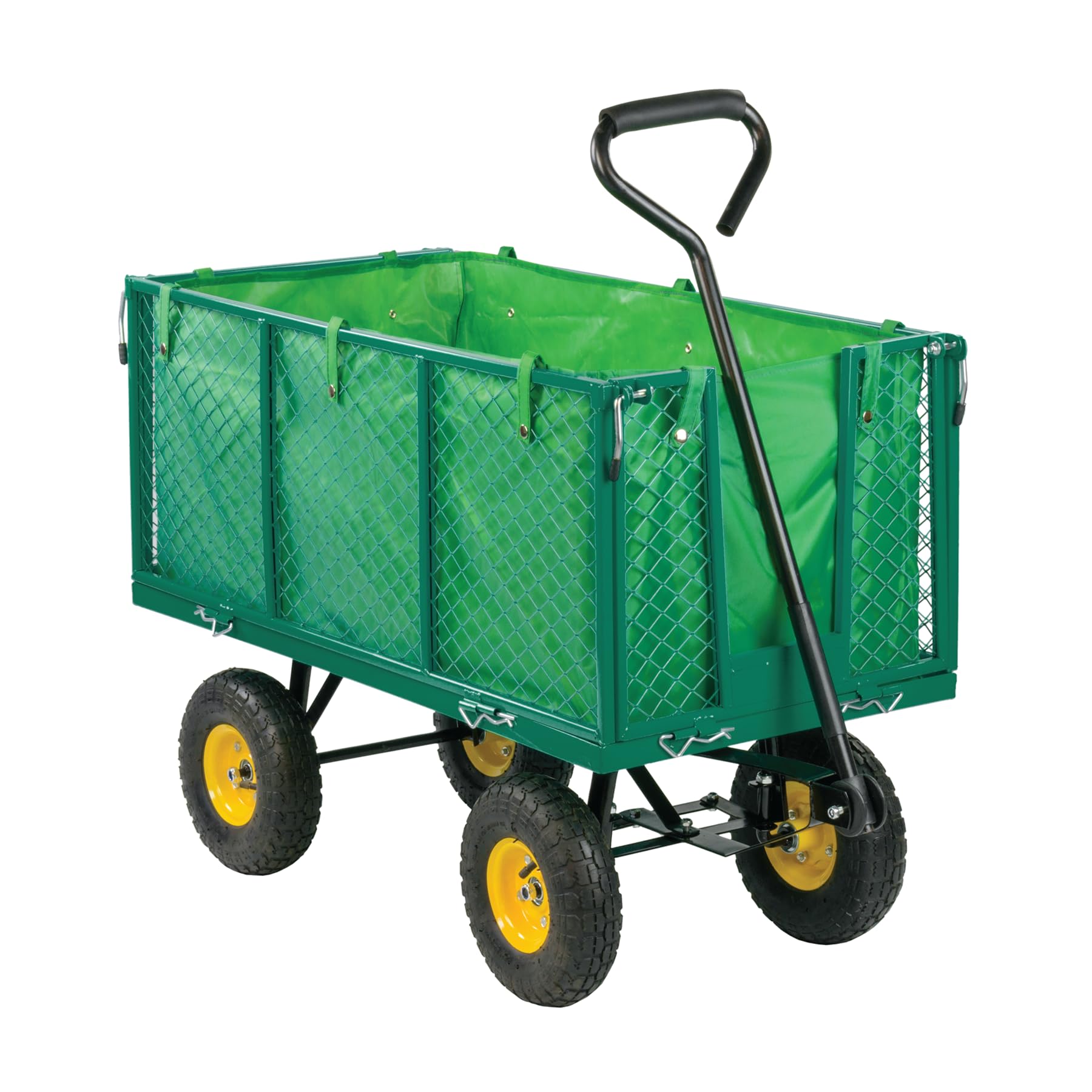 KCT Extra Large Heavy Duty 4 Wheel Garden Trailer Cart with Lining - Pull Along Outdoor Multi Purpose Gardening/Camping/Festival Trolley