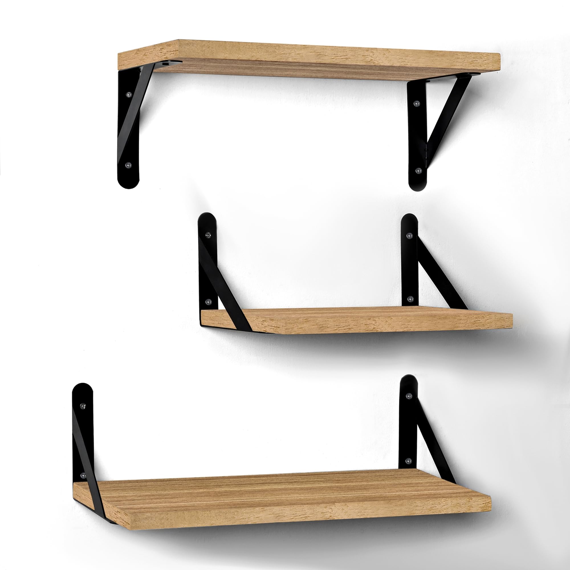 T-LOVENDO.ES Baldas Pared Madera Natural. Estantes flotantes o estantería. Repisas. Juego de 3 Piezas. Ideal salón, Sala Estar, baño, Cocina, decoración. Fácil Montaje. Resistente.