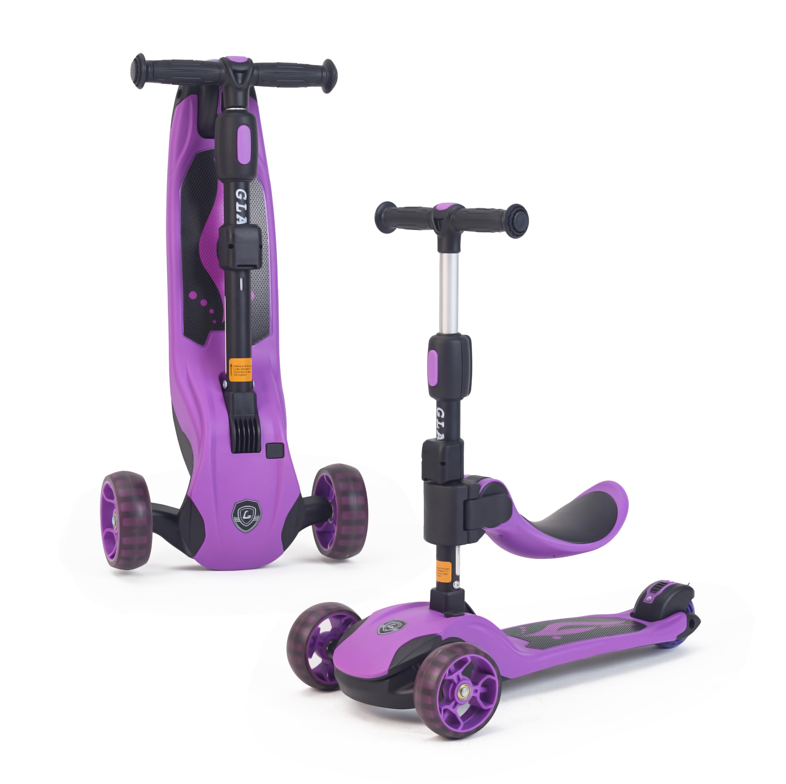 GLAMUP Kids Scooter, 2-in-1 Folding Kick Scooters, Adjustable Height, Safety Lock, 3 Wheel Kick Scooter for Boys and Girls Ages 3-14