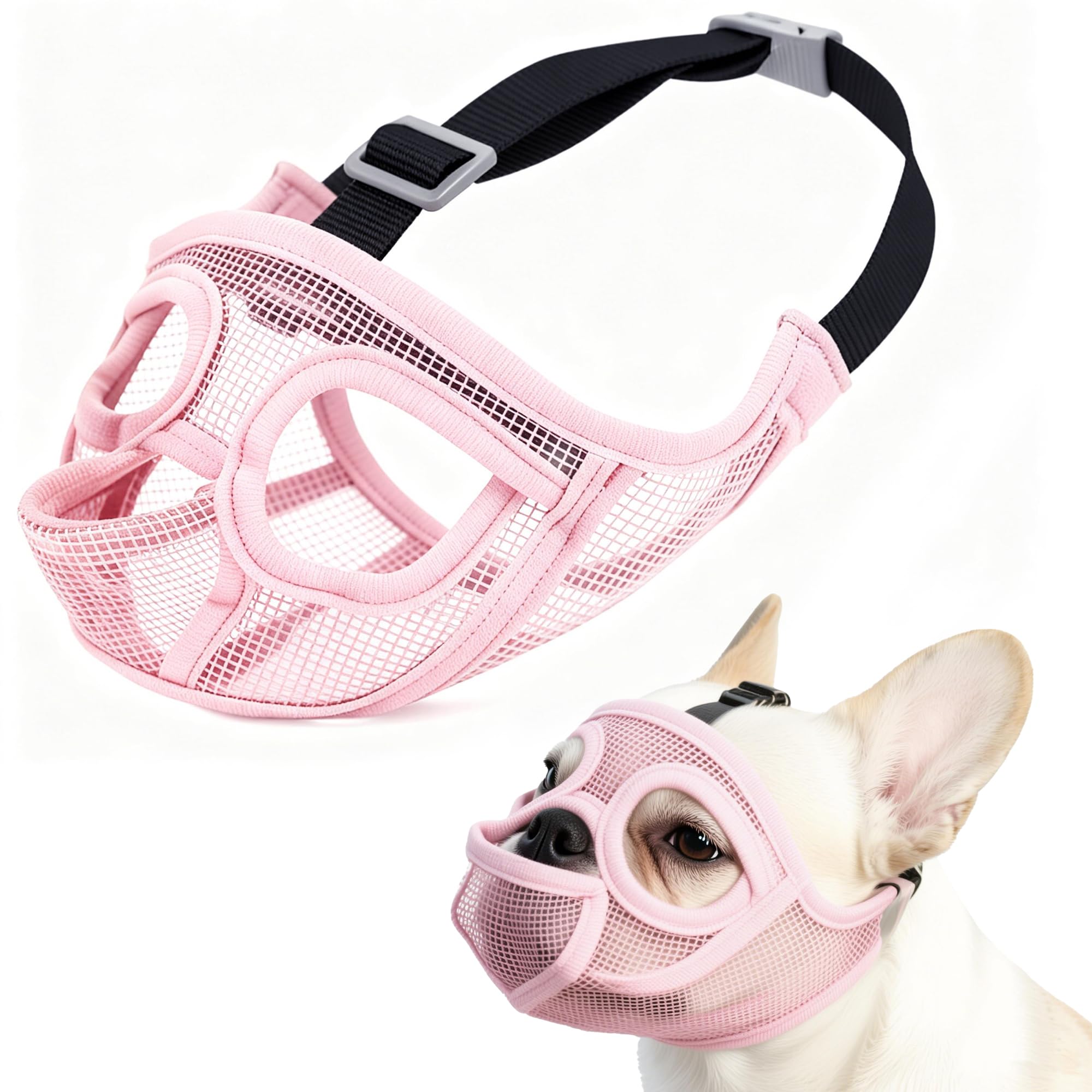 JOYPAWS Short Snout Dog Muzzle, French Bulldog Muzzle with Tongue Out Design Adjustable Anti Bitting Chewing Barking for Small Breeds Pug/Shih Tzu/Boston Terrier Pink S — image 1