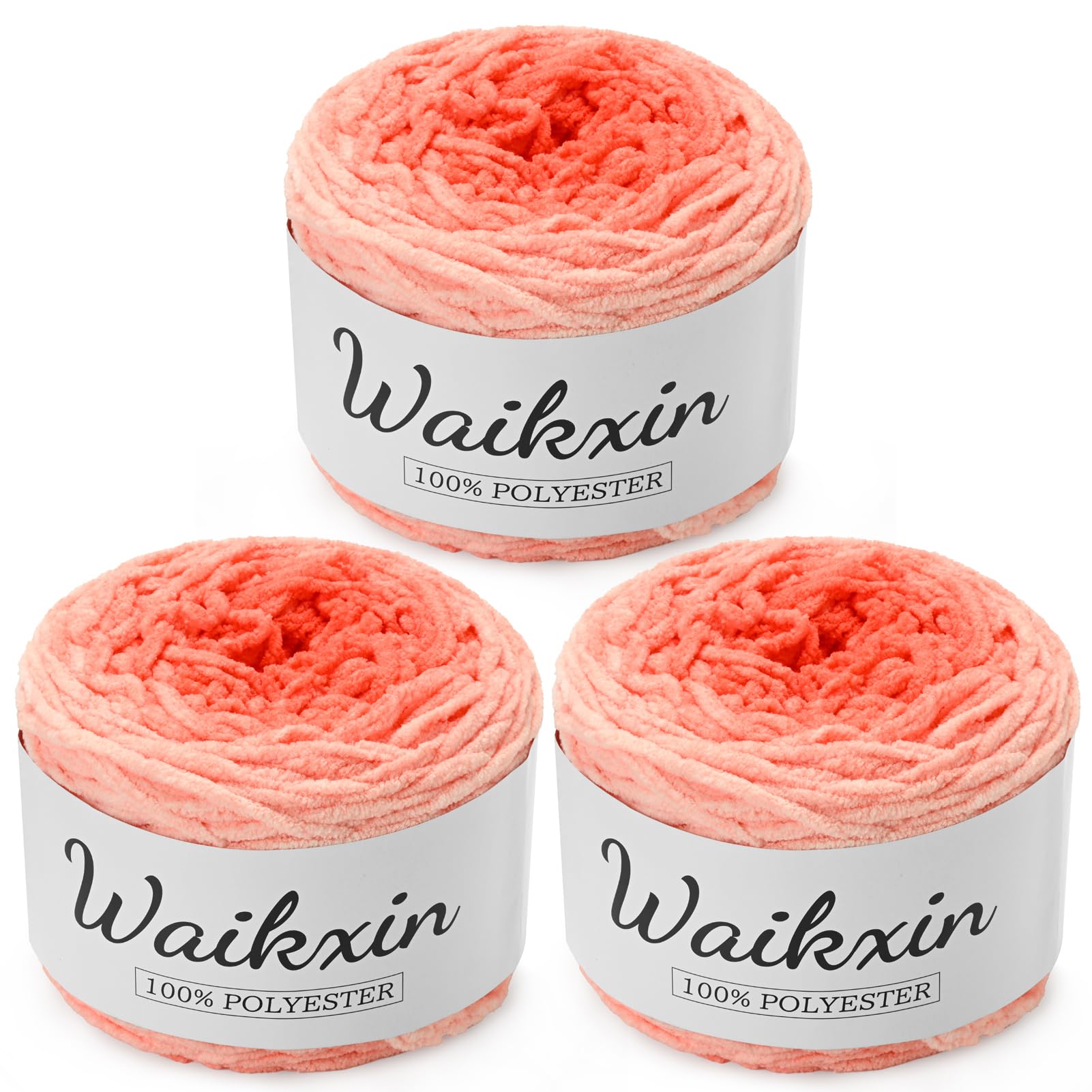 Chunky Chenille Yarn Cake - 3 Pack of 300g/197yds Jumbo Ombre Yarns - 6 Super Bulky - Baby Yarn for Crocheting Soft Blanket - Fluffy Gradient Yarn for