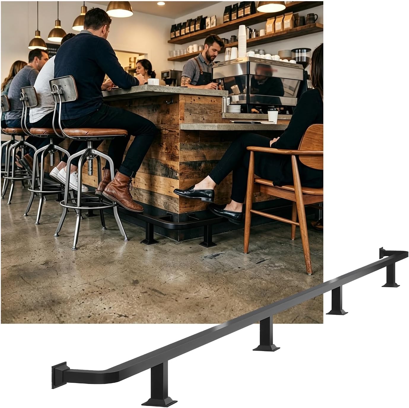 Epano Schwarz Lxxw Bar Foot Rail Bar Foot Rail, Stainless Steel Water-Resistant Bars Feet Rails For Restaurant Kitchen Cafe Library(,3.5M/11.48Ft)