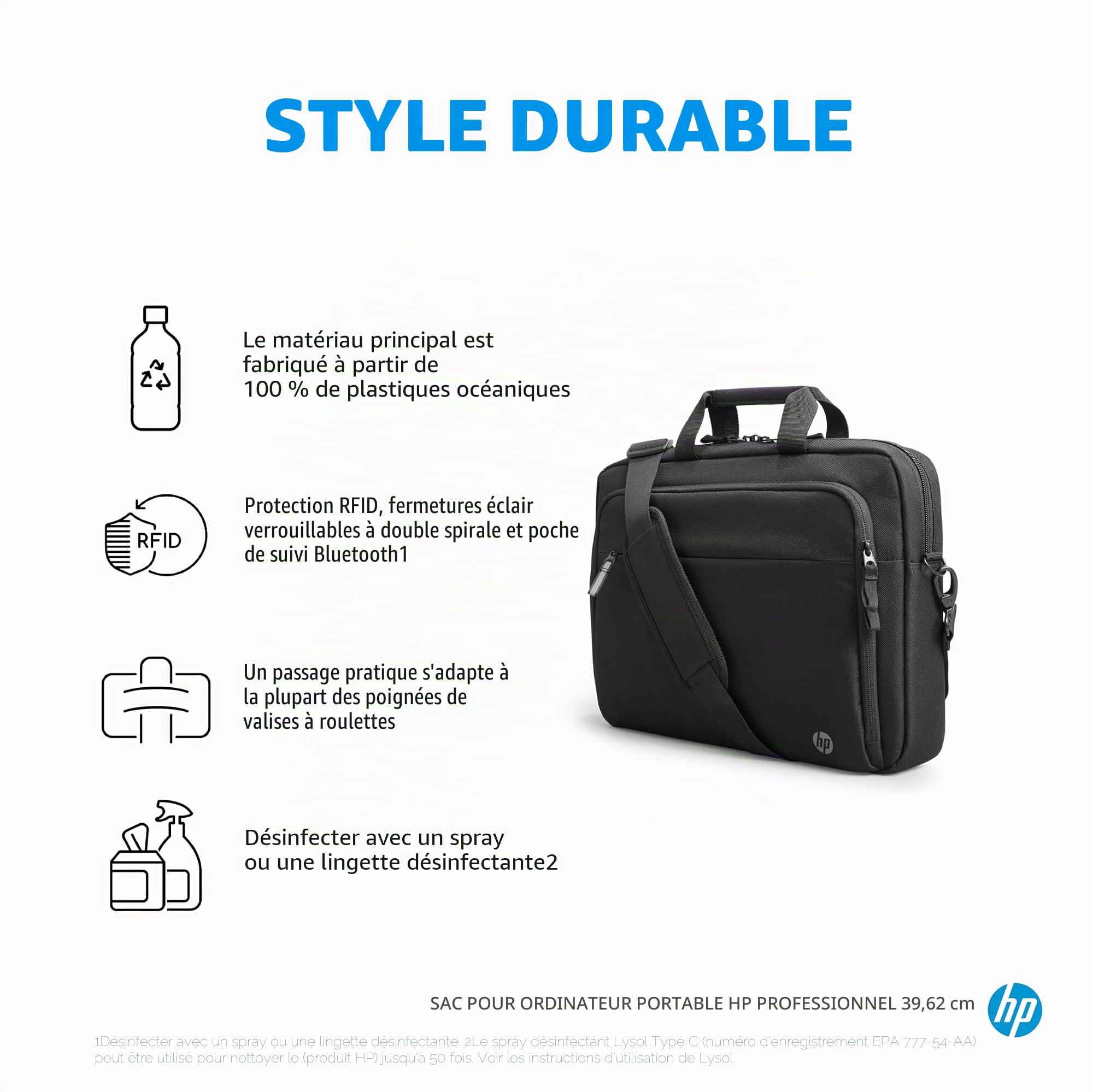 HP TopLoad Sacoche professionnelle pour ordinateur portable/Chromebook/Mac, RFID, valise pass-through – Gris