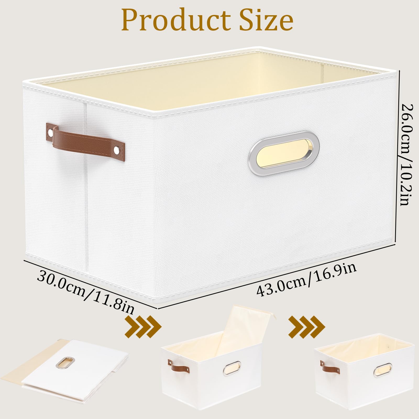 Yawinhe 3 Pcs Cajas de Almacenaje, Cubos de Almacenamiento de Tela, Organizador Armario, para Ropa, 43x30x26cm, Blanco