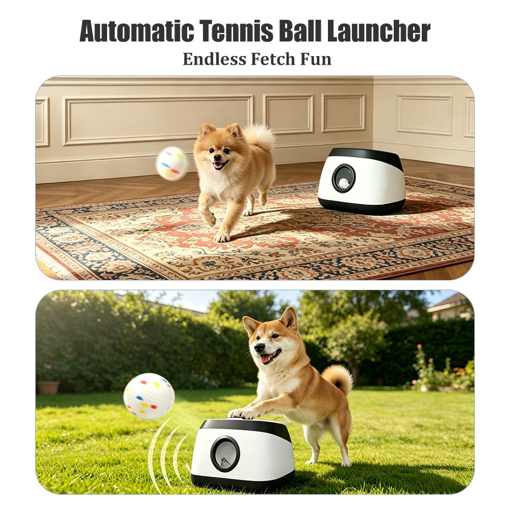 Lanceur De Balles Automatique pour Chiens, Distance Réglable 14-22m,Lanceur Balle pour Intérieur Et Extérieur avec 6 Balles pour Chiens Moyens Et Grands