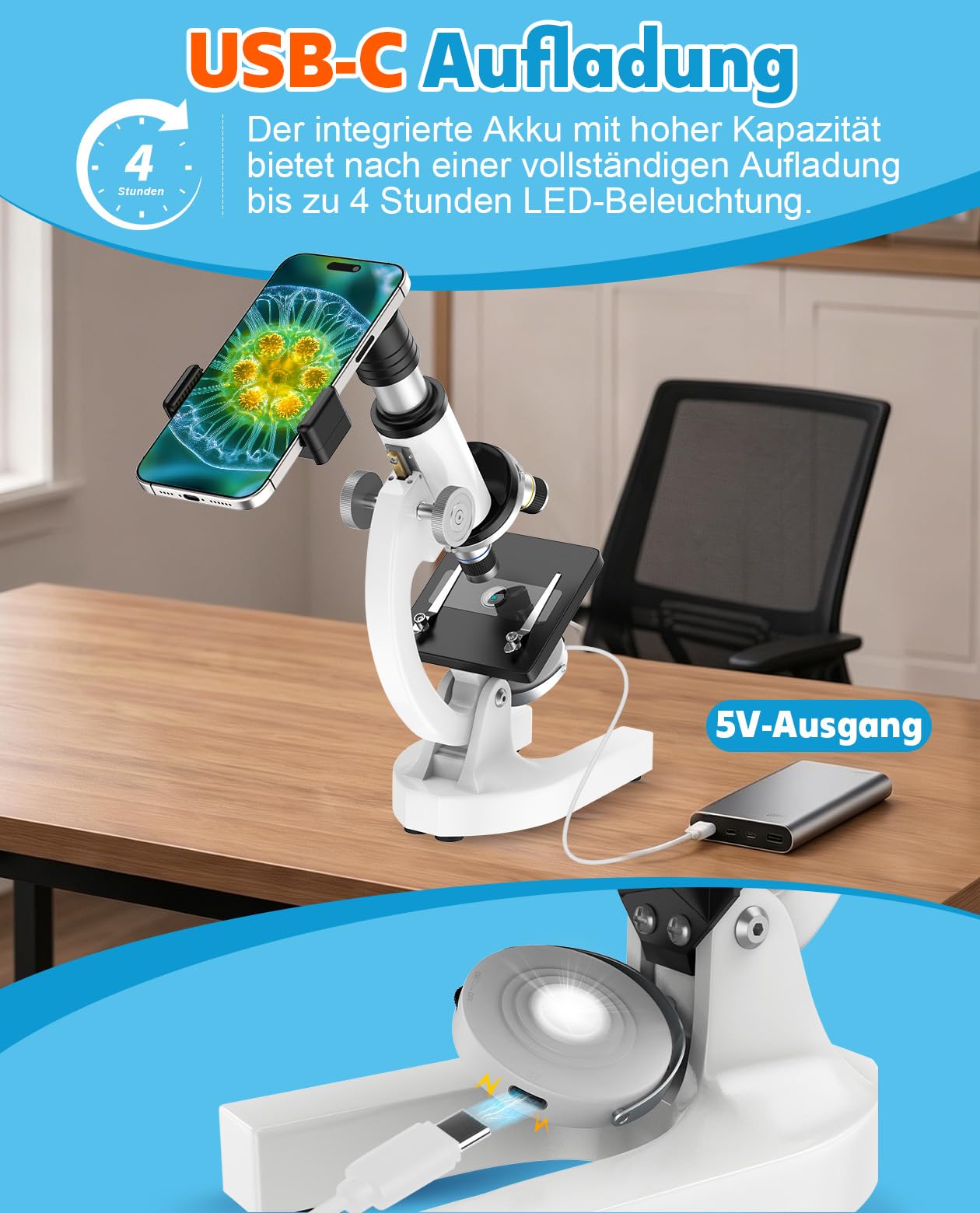 40X-2000X Mikroskop für Kinder Schüler Erwachsene: Biologie Monokulares Mikroskop für Labor, Zuhause und Schule - Microscope mit Koffer, Objektträgern, Telefonhalter - Geschenk für Kinder AB 6
