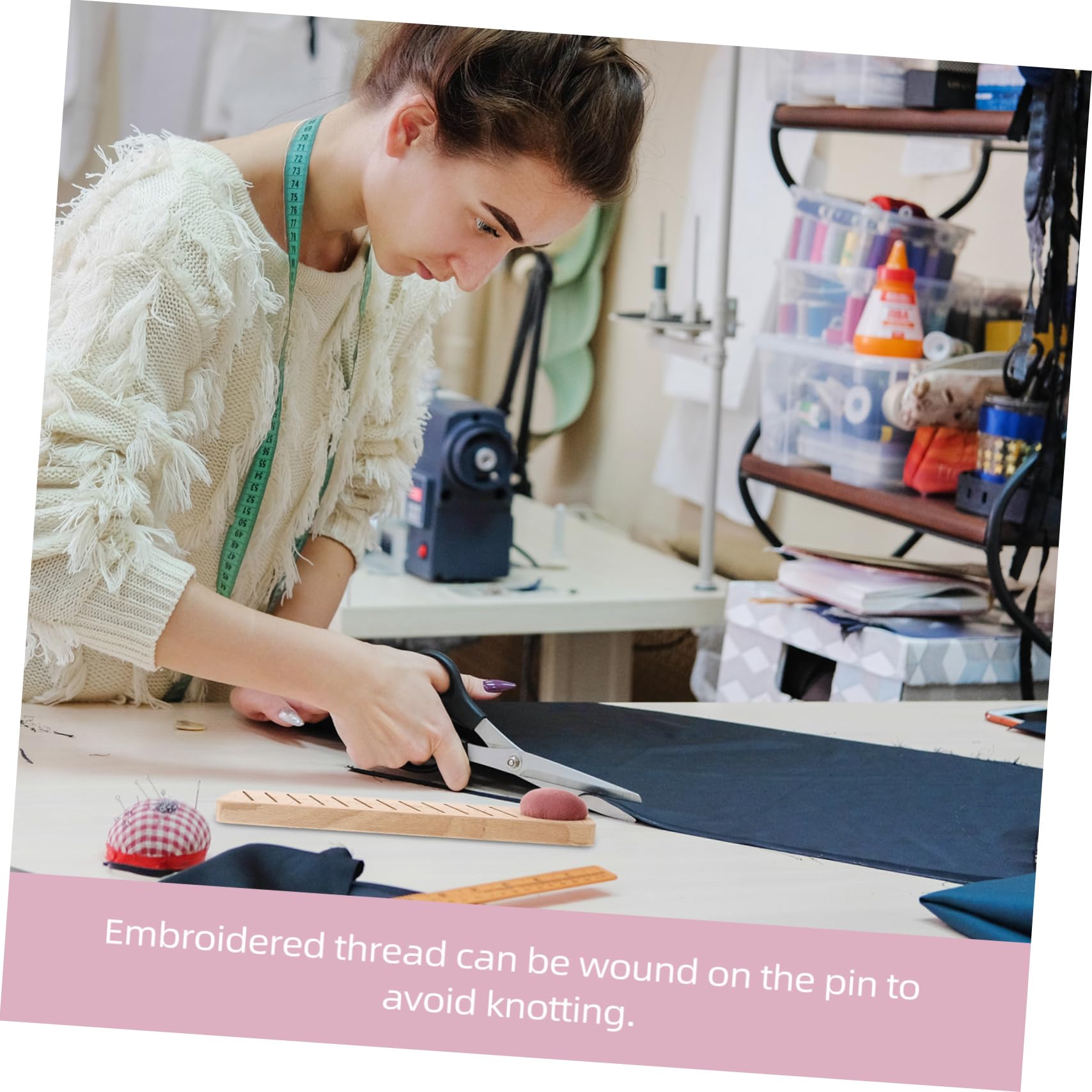 DOITOOL Superior Thread Holder Wooden Embroidery Floss Organizer Thread Winding Pin Holder Spool Storage