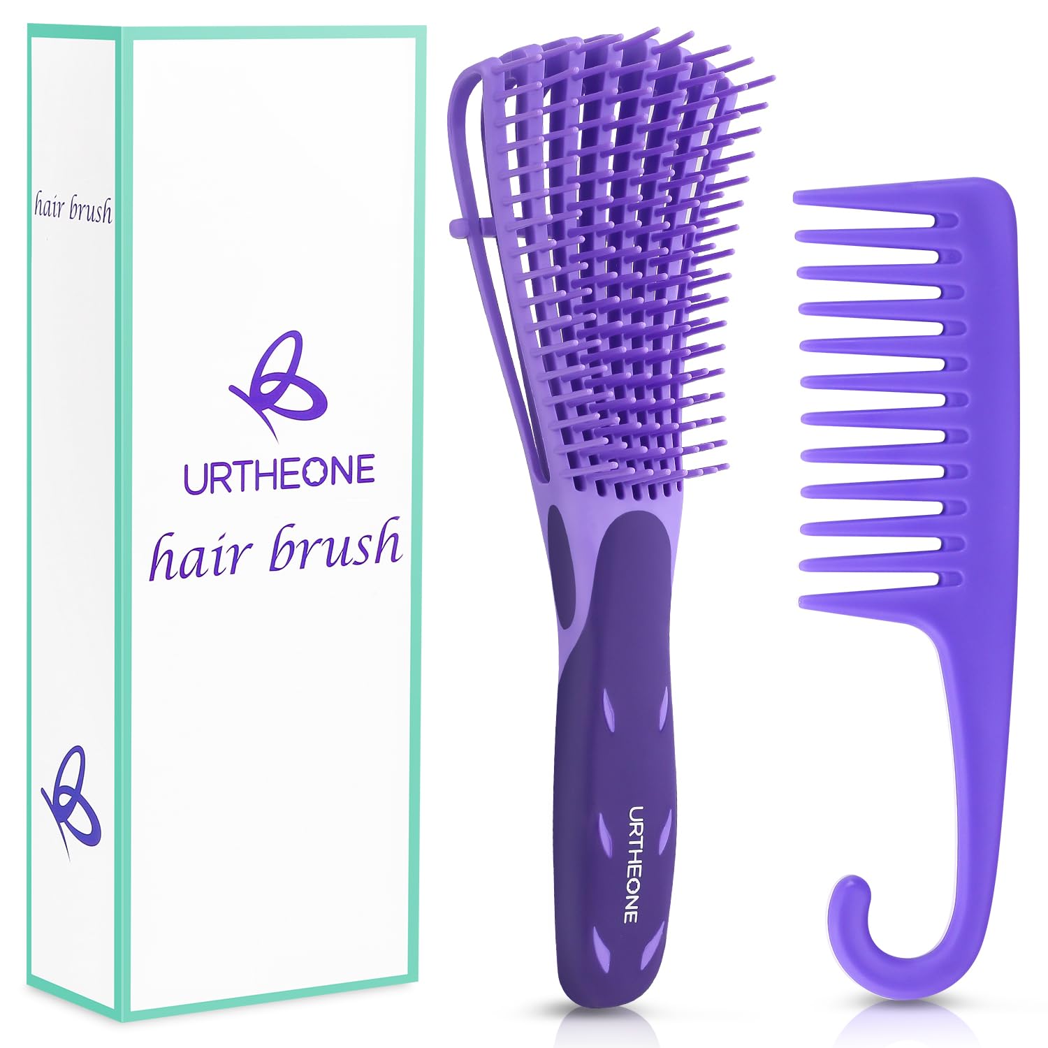 Detangling Hair Brush, Detangling brush for Adults and Kids, Comb Set for Kinky Curly Coily and Wavy Hair, For Wet and Dry Hair, Afro American Type 3a-4c, Comfortable Grip(Purple)