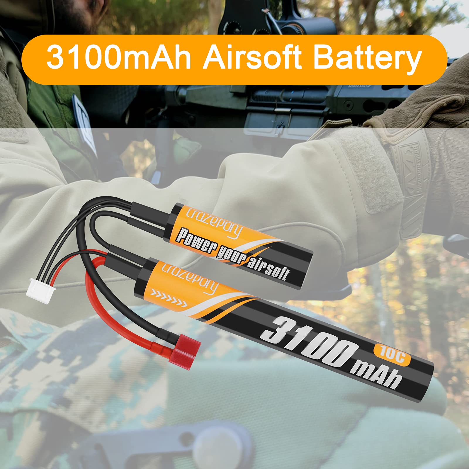 Airsoft Battery 11.1v Nunchuck 3100mAh Mini Rechargeable Tactical Aeg