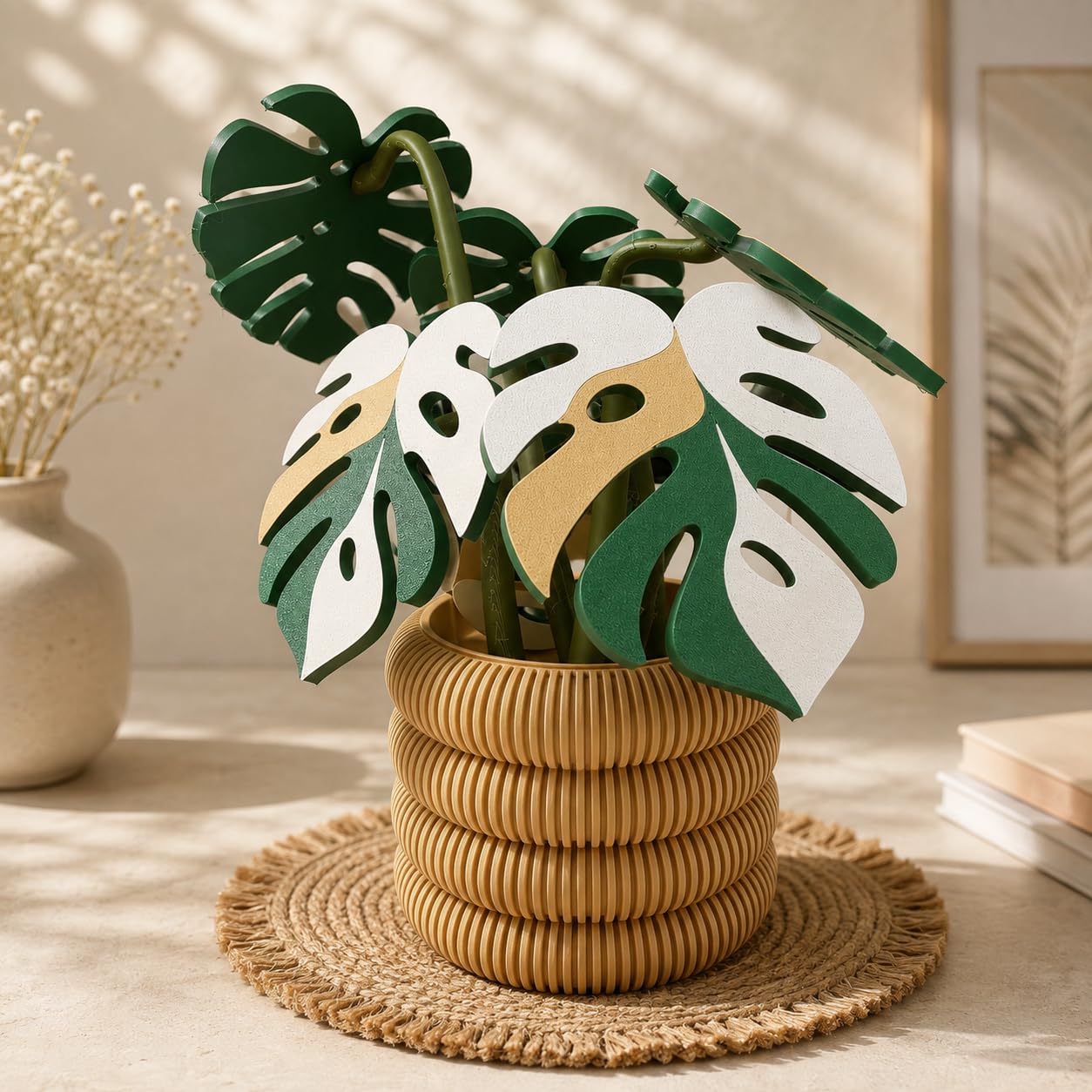 nanhe khilone magnetic leaf cup holder with detachable coasters | 6 magnetic coasters, leaf-shaped design, nature-inspired décor, desk organiser, secure attachment