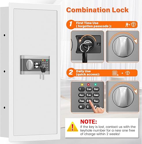 Miniatura 7 de Caja fuerte de pared ignífuga de 31.5 pulgadas de alto entre los postes de 16 pulgadas, caja fuerte de pared oculta con 3 estantes extraíbles y modo