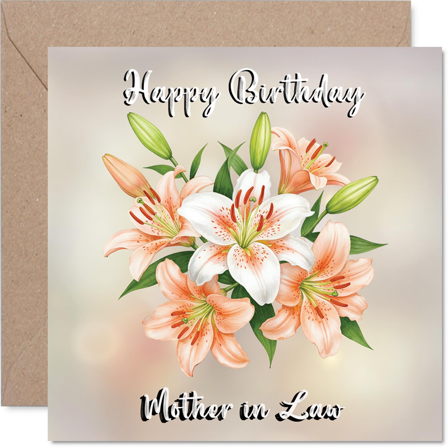 Mother in Law Birthday Card - Floral Flowers - Happy Birthday Card for Mother in Law from Son Daughter, 145mm Lilies Bday Greeting Cards