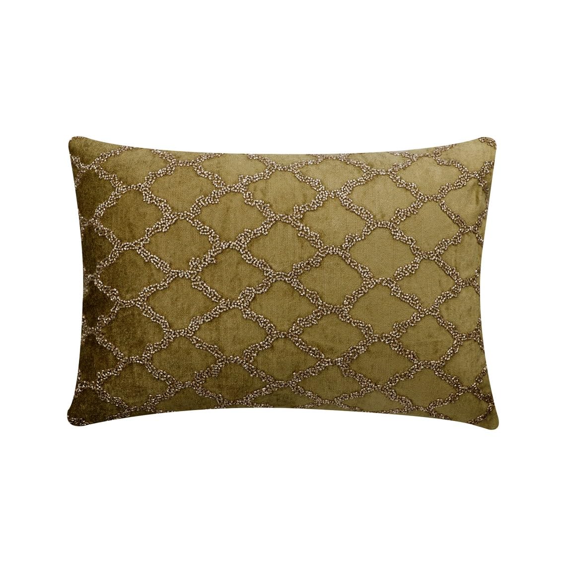 Designer Sage Green 12"x20" (Pack of 2, 30x50 cm) Rectangle cushion Covers, Velvet Lattice & Beaded Lumbar cushion Covers, Geometric Pattern Modern Style - Sage Lattice — image 1