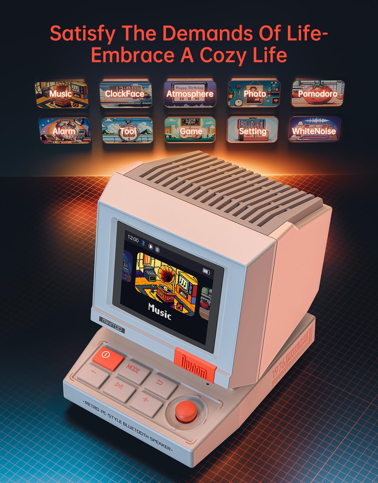Divoom MiniToo Retro PC-Style Computer Speaker, Pixel Screen with DIY Faces view 5