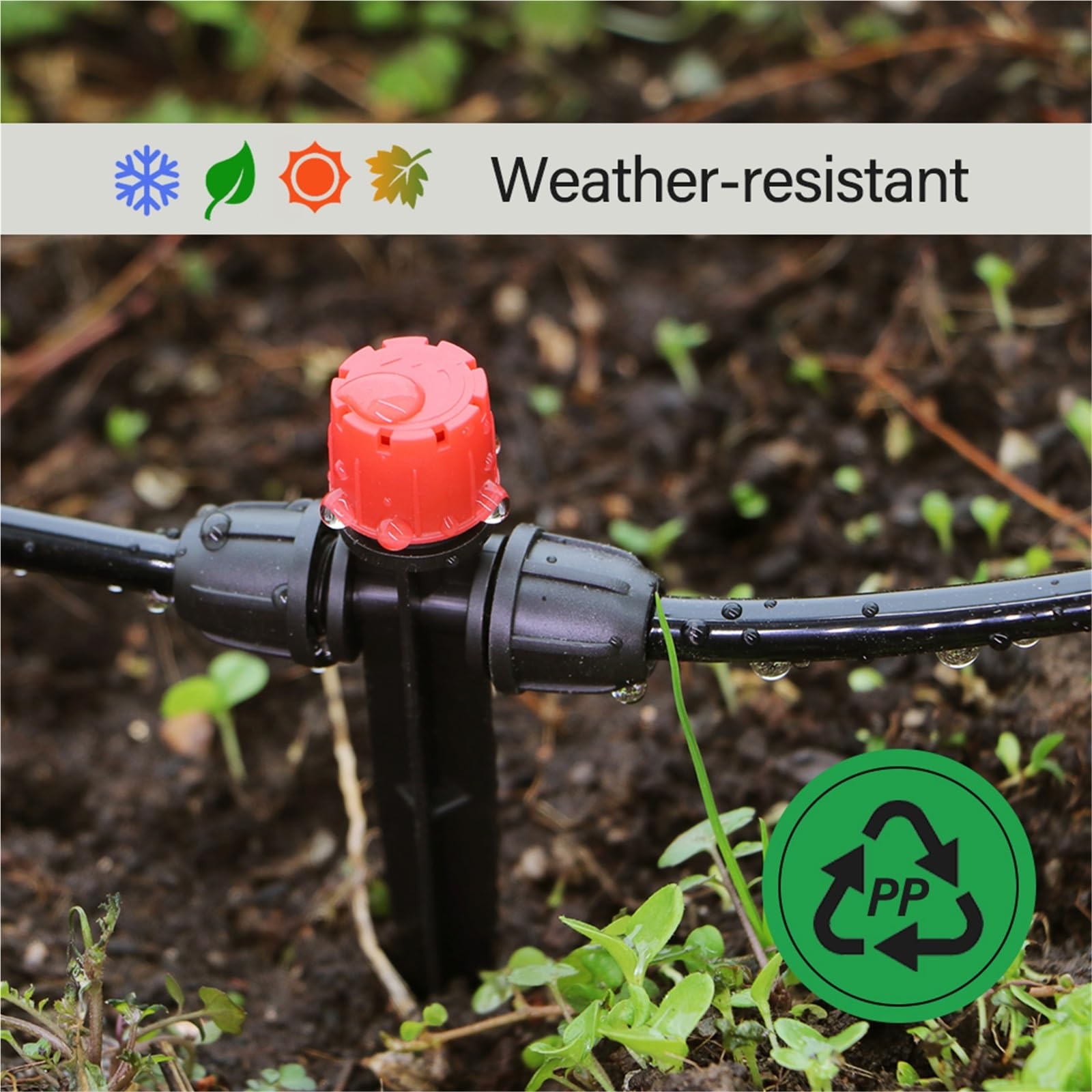 Emettitori per Irrigazione a Goccia Gocciolatore a 8 fori da 1/4″ con picchetto, irrigatore regolabile 0 a 80 l/h, anticaduta, for irrigazione esterna, sistema di a goccia micro(50pcs)