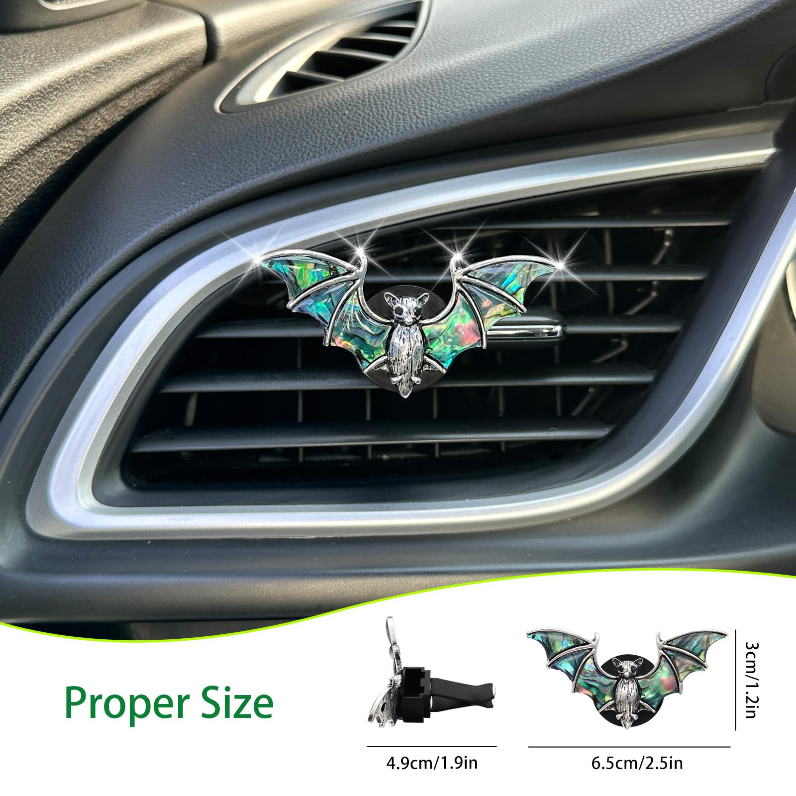 Bat Air Vent Clip Car Air Freshener Outlet Clips Natural Abalone Shell Seashell Color Vampire Bat Car Accessories — view 4