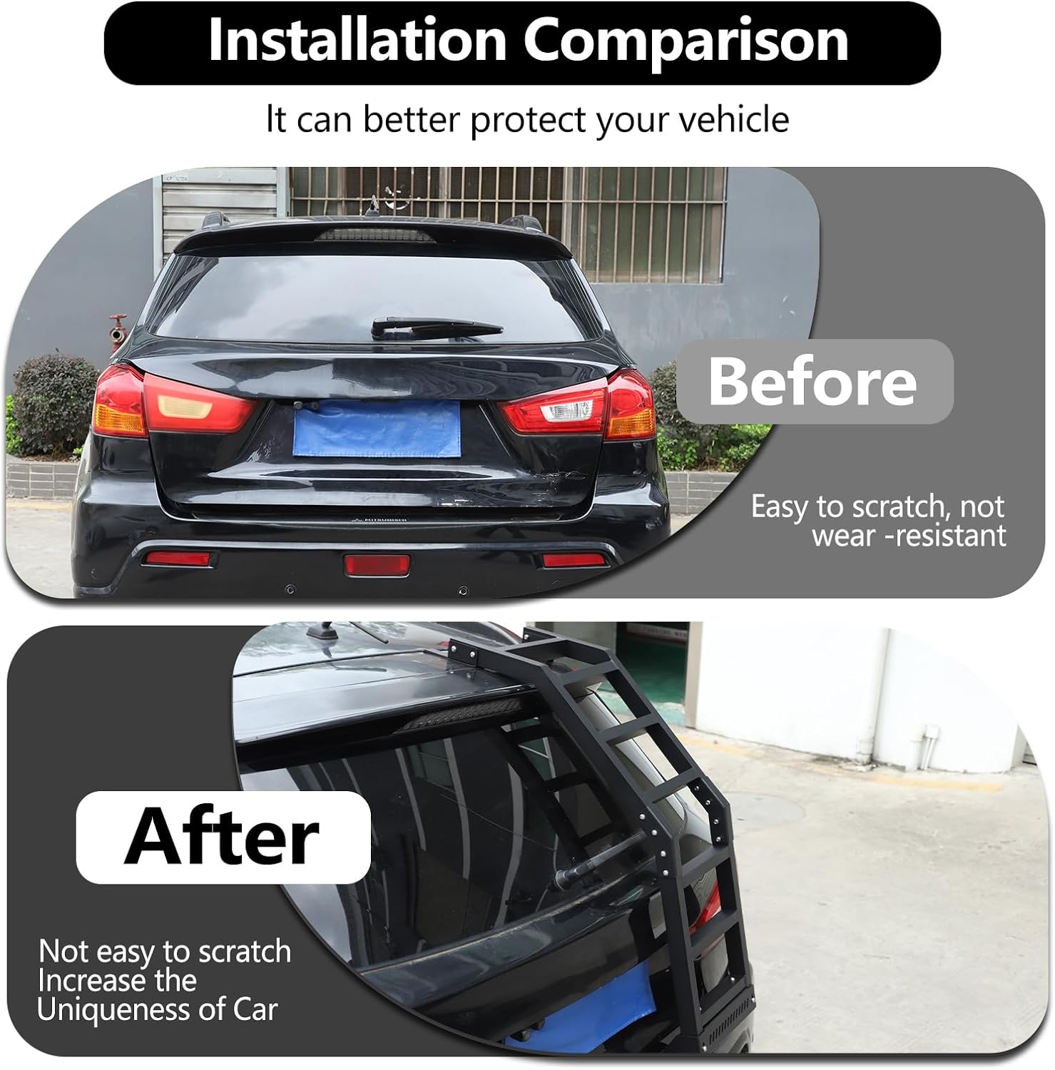 Car Tailgate Ladder Compatible with Mitsubishi Outlander Sport ASX RVR 2011-2018 Aluminum Car Rear Door Tailgate Mounted Ladder Climbing Mount Bracket Accessories