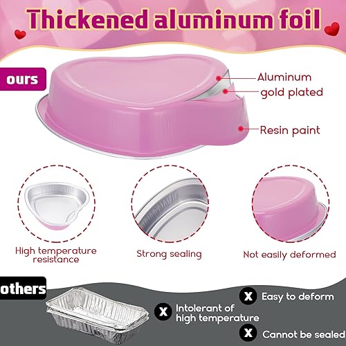 Miniatura 6 de Fainne 12 juegos de moldes de papel de aluminio de 5 pulgadas en forma de corazón con tapas transparentes de 7.6 fl oz7.92 onzas líquidas  7.92