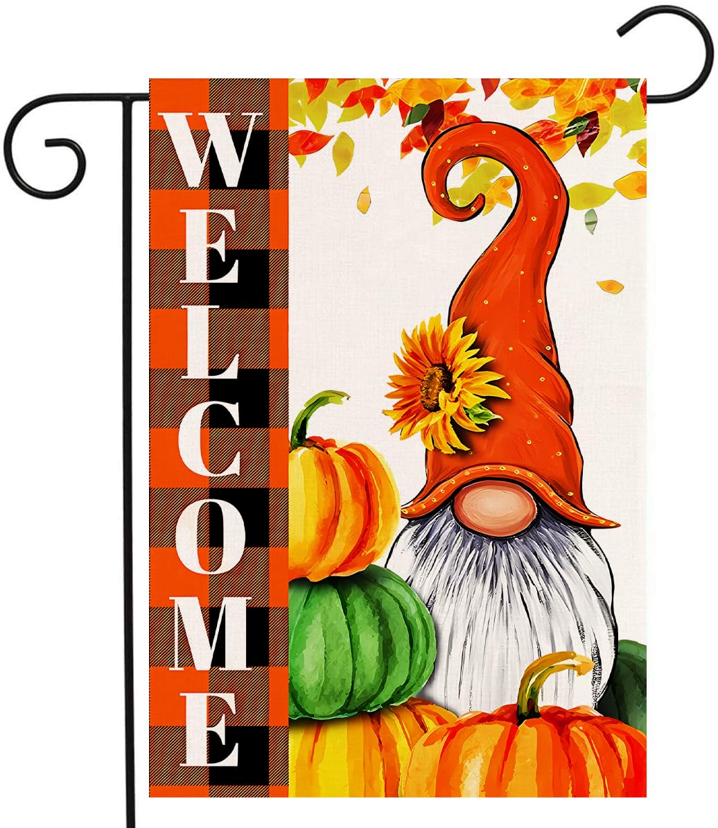 YOVOYOA Herbst Gartenflagge – Mit Zwergen & Kürbissen, Doppelseitig, 71x102 Cm, Für Terrasse & Garten
