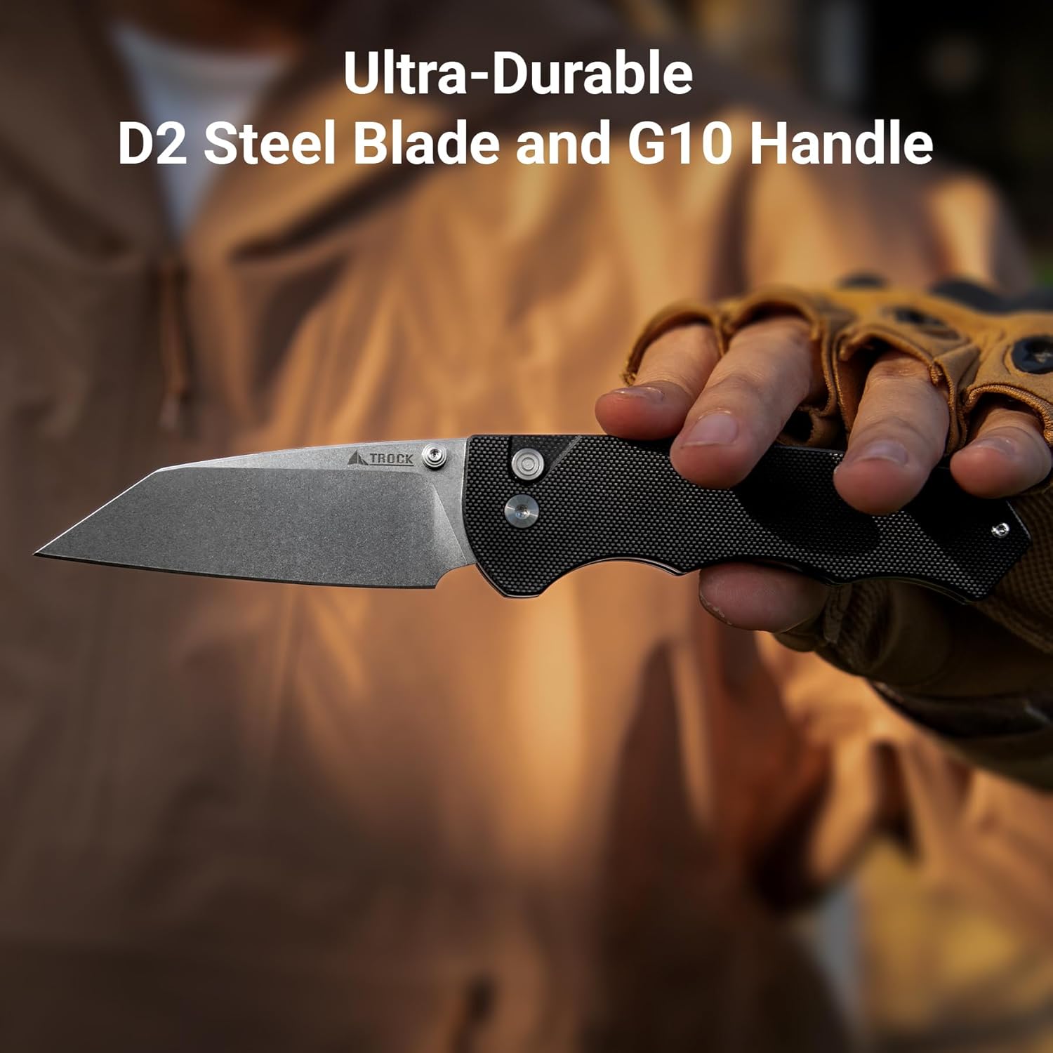 Pocket Folding Knife - 3.39" EDC Knife D2 Blade Stonewashed Finish - G10 Handle with Thumb Stud - Pocket Knife for Men Women - Camping Hiking Survival Preparation