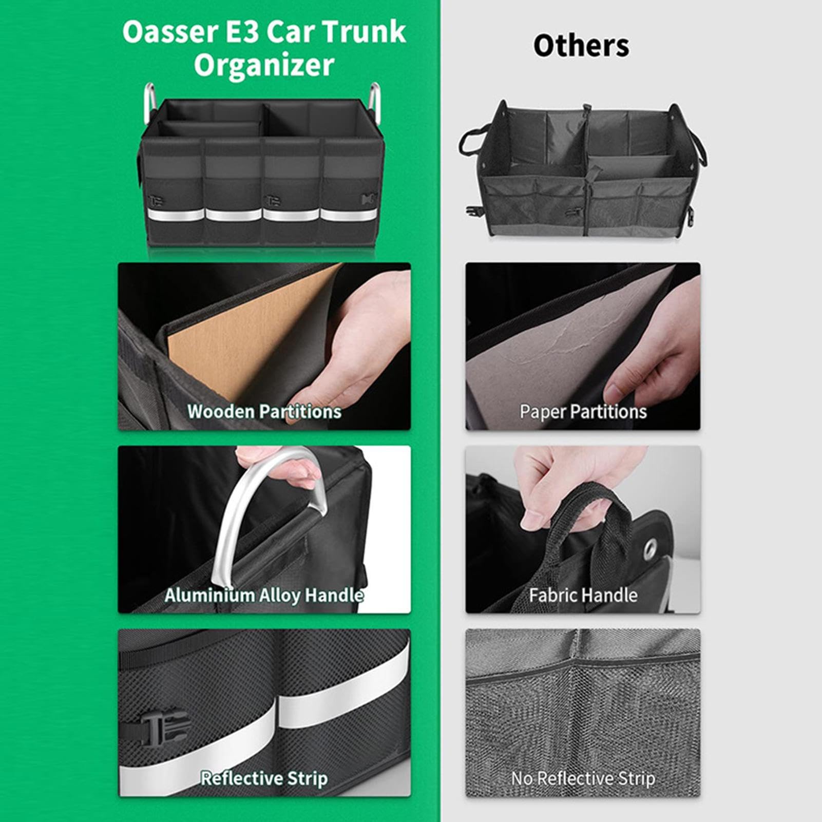AAKOMA Organizer per Bagagliaio con Scomparto - Organizer Impermeabile in Tessuto Oxford per Bagagliaio dell'auto - Accessori per l'organizzazione dell'auto per Fuoristrada, Camion, Minivan, Auto