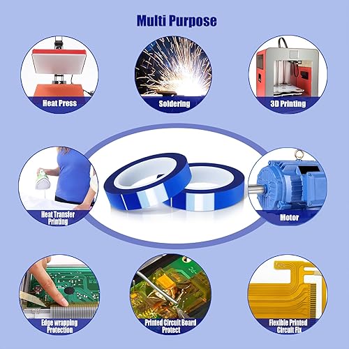 Miniatura 7 de 2 rollos de cinta térmica azul de alta temperatura, resistente al calor, cinta de transferencia de calor para sublimación de calor, vinilo de prensa